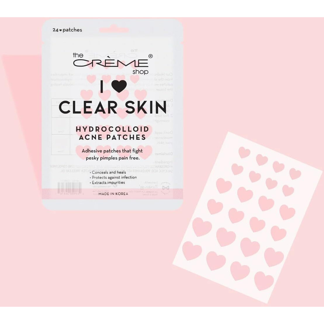 The Crme Shop Heart Shape Clear Skin Hydrocolloid Dark Spot Acne Patches - Infused With Salicylic Acid + Witch Hazel | Adhesive Patches That Fight Pesky Pimples. (72 Patches / 3 Sizes)