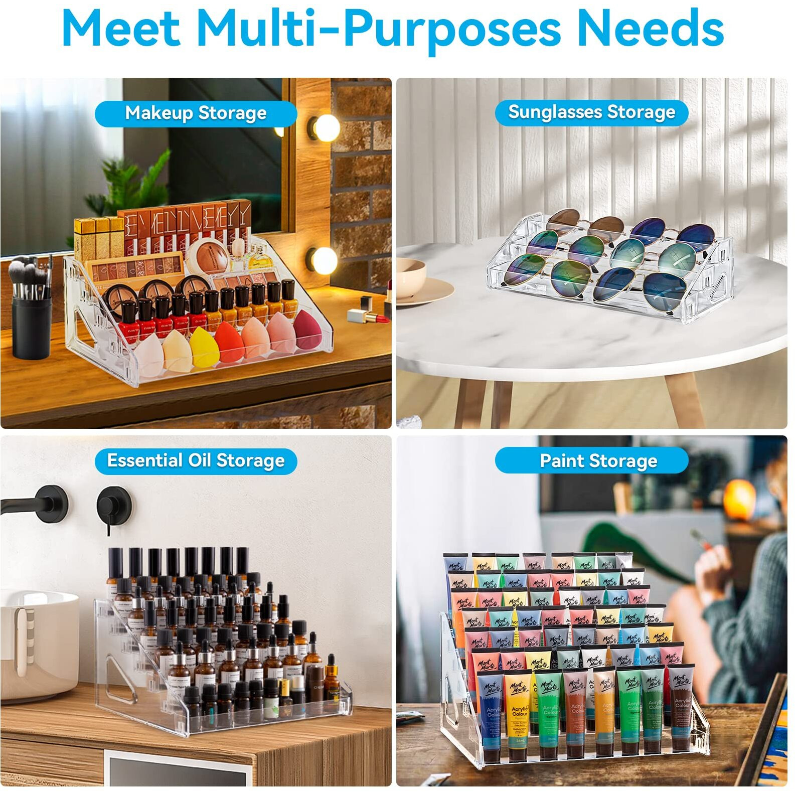Pero Pero Nail Polish Organizer 7 Layers Upgraded Acrylic Display Rack For Nail Polish Holder, Sunglasses Organizer, Essential Oils Holder, Clear Eyeglasses Display Case, Makeup Organizer