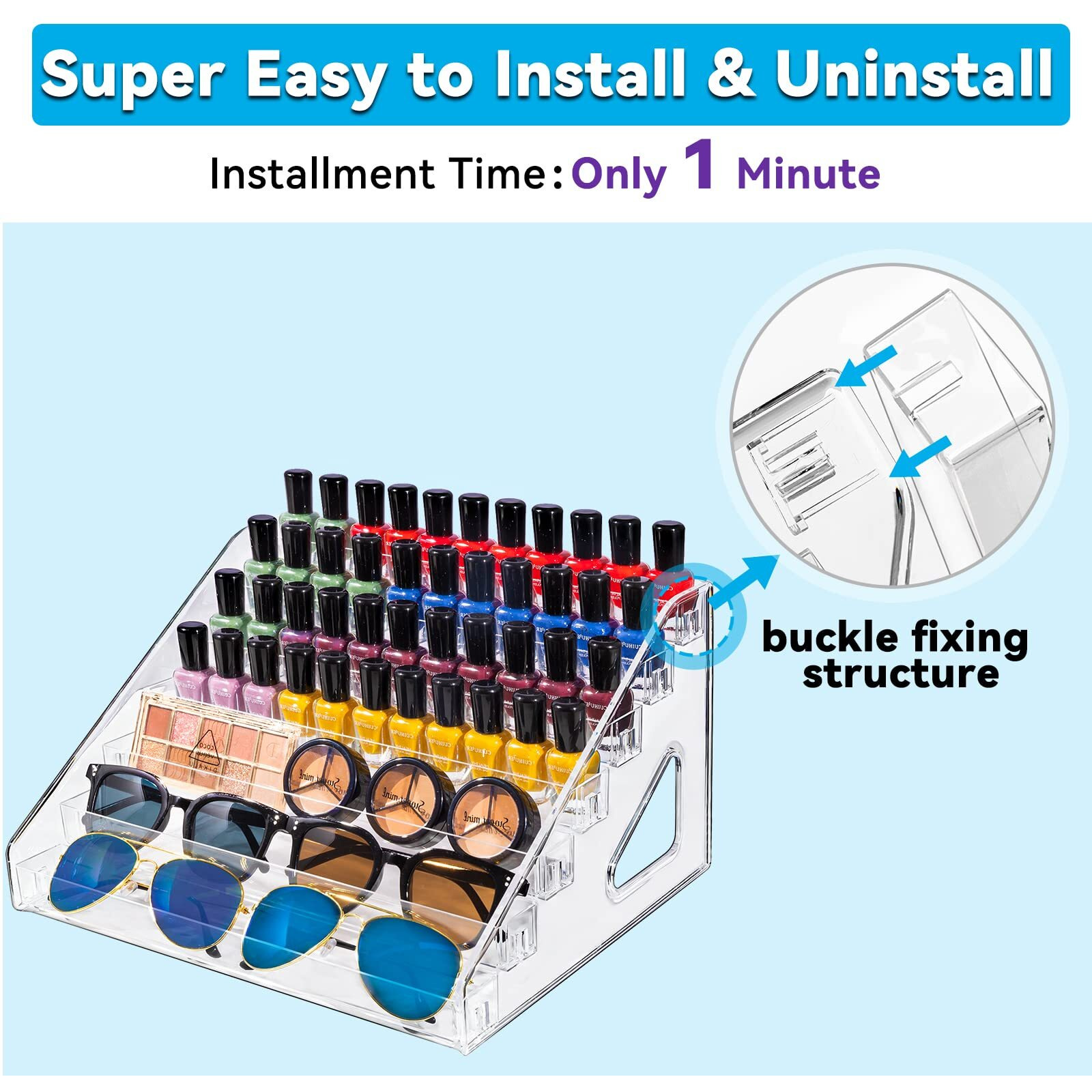 Pero Pero Nail Polish Organizer 7 Layers Upgraded Acrylic Display Rack For Nail Polish Holder, Sunglasses Organizer, Essential Oils Holder, Clear Eyeglasses Display Case, Makeup Organizer