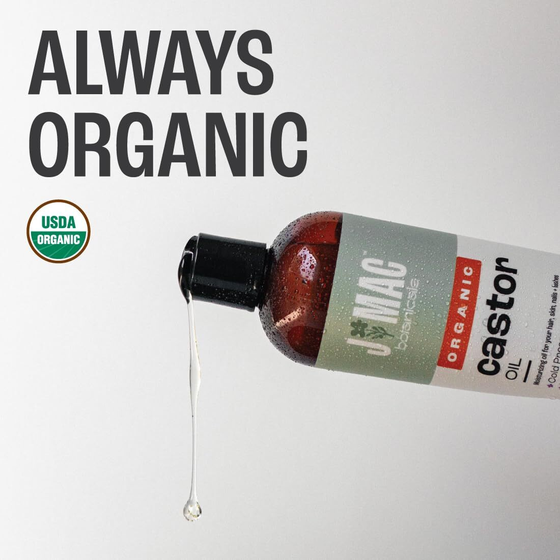 J Mac Botanicals Organic Castor Oil (8 Oz) Cold Pressed, Bpa Free, Castor Hexane Free, For Face, Skin, Eyelashes, Certified Usda Organic