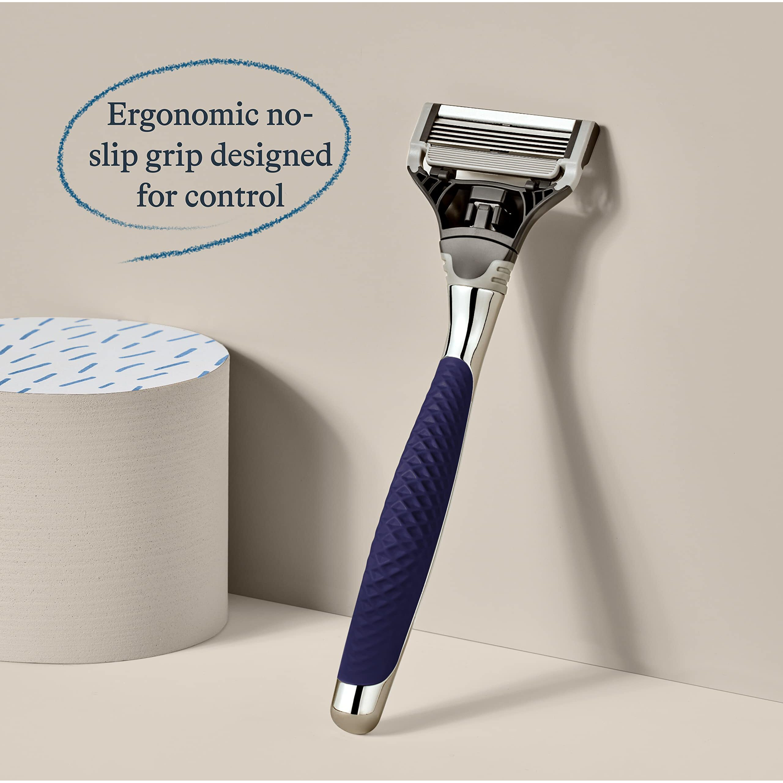 Harry's Razors For Men - Chrome Razor Handle | 5 Blade Razor With Lubricating Strip & Precision Trimmer, 3 Cartridges