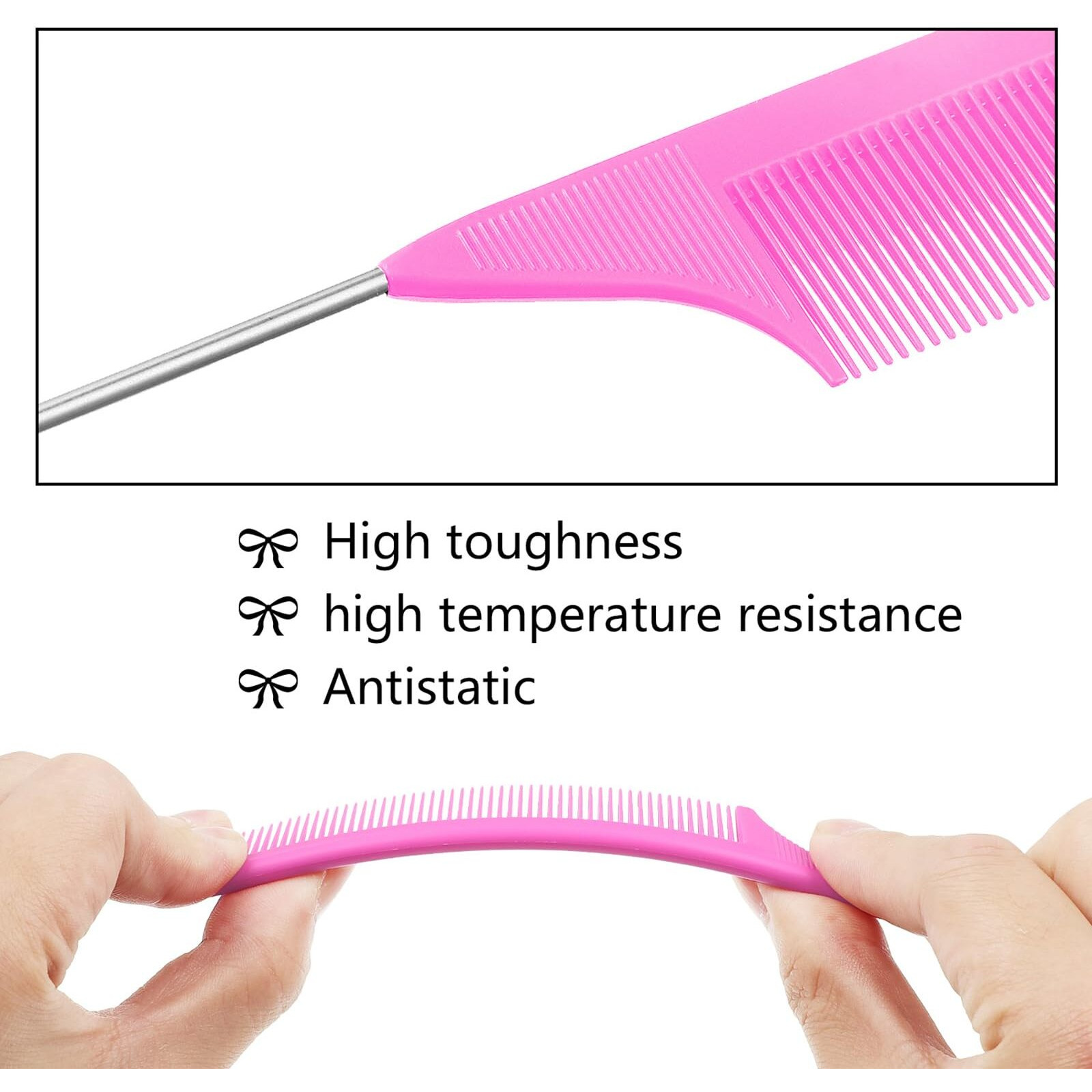 Patelai 12 Pieces Parting Comb For Braids Rat Tail Comb Steel Pintail Comb Fine Teeth Comb Heat Resistant Teasing Combs With Stainless Steel Pintail (Pink)