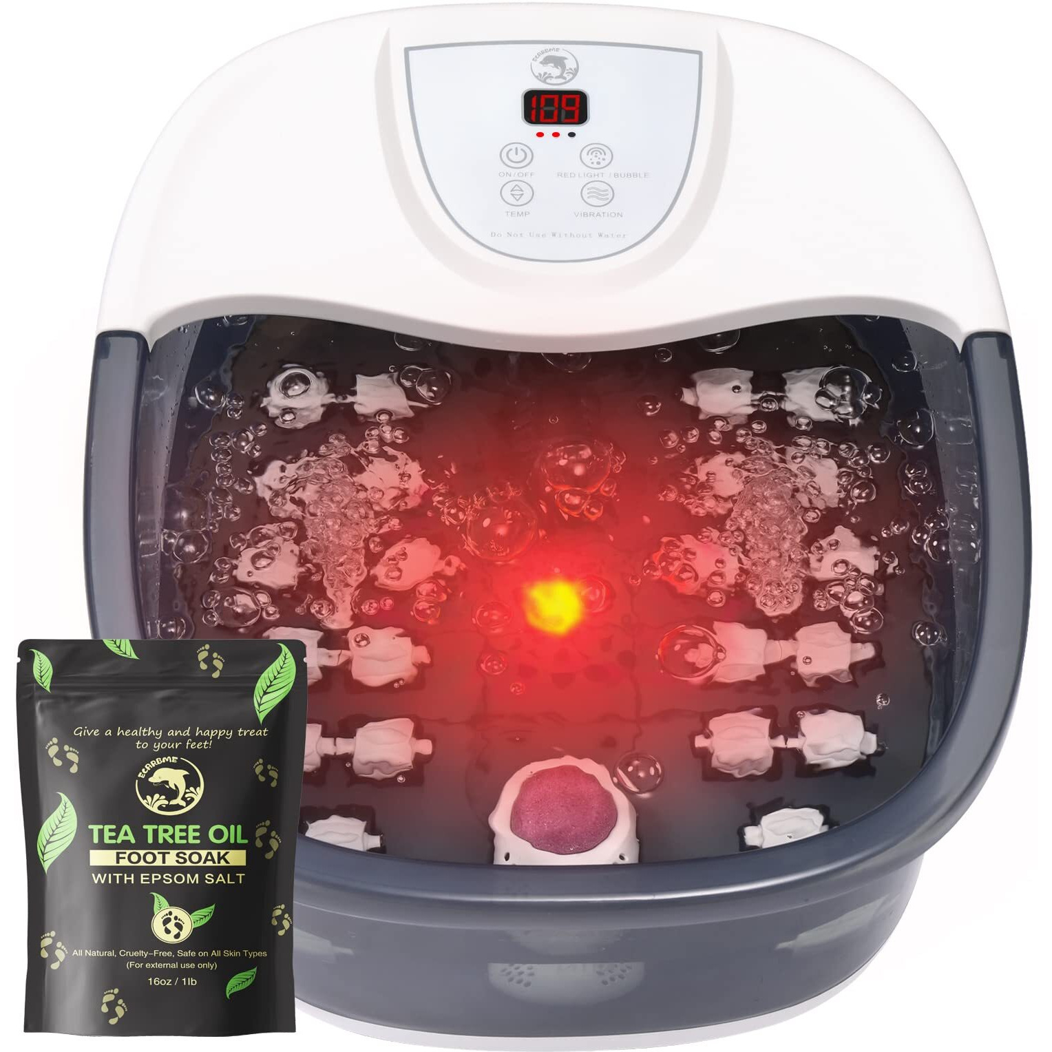 Foot Spa Bath Massager With Heat, Vibration, Temperature Control, Jets, Bubbles, Epsom Salt And Red Light, Foot Soaker With 22 Shiatsu Massage Rollers, Foot Bath Massager For Relaxation, Large, Grey