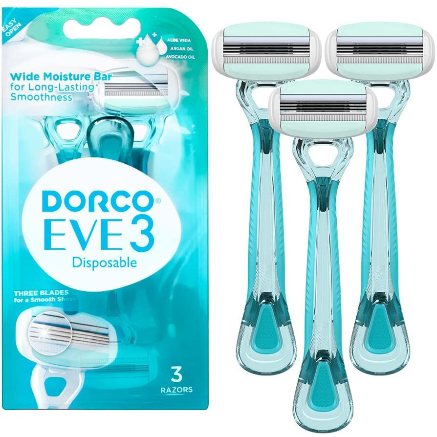 Dorco Eve 3 Women's Disposable Razors Smooth Touch | Wide Moisture Bar, 3 Blades For Smooth Shave | Multipurpose Hair Remover | 1 Pack (3 Count)