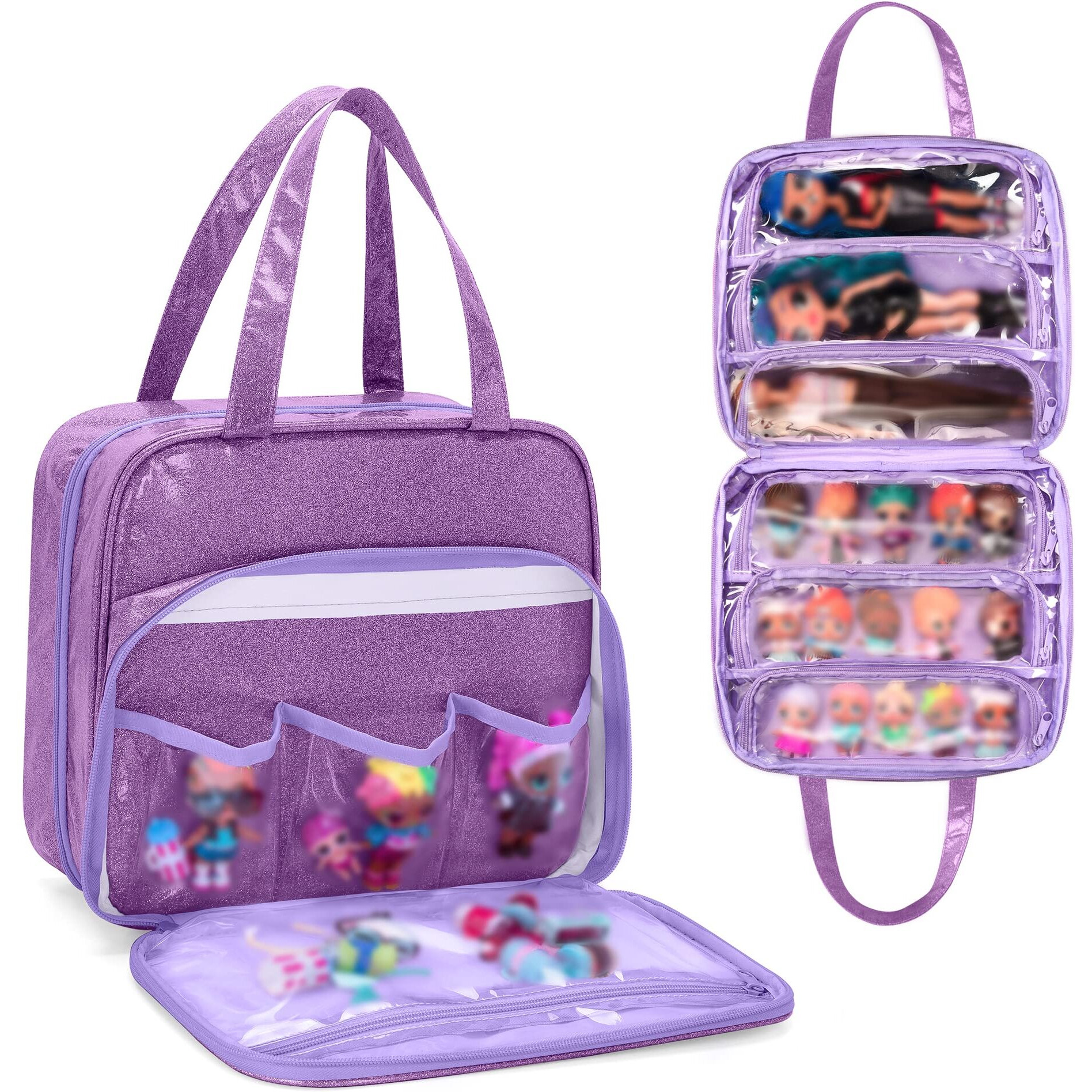 Lodrid Doll Tote Carrying Case Compatible With Lol Surprise Dolls All, Hanging Organizer Storage Bag With 6 Clear Window Pockets For Girls, Bag Only, Purple,(Patent Design)