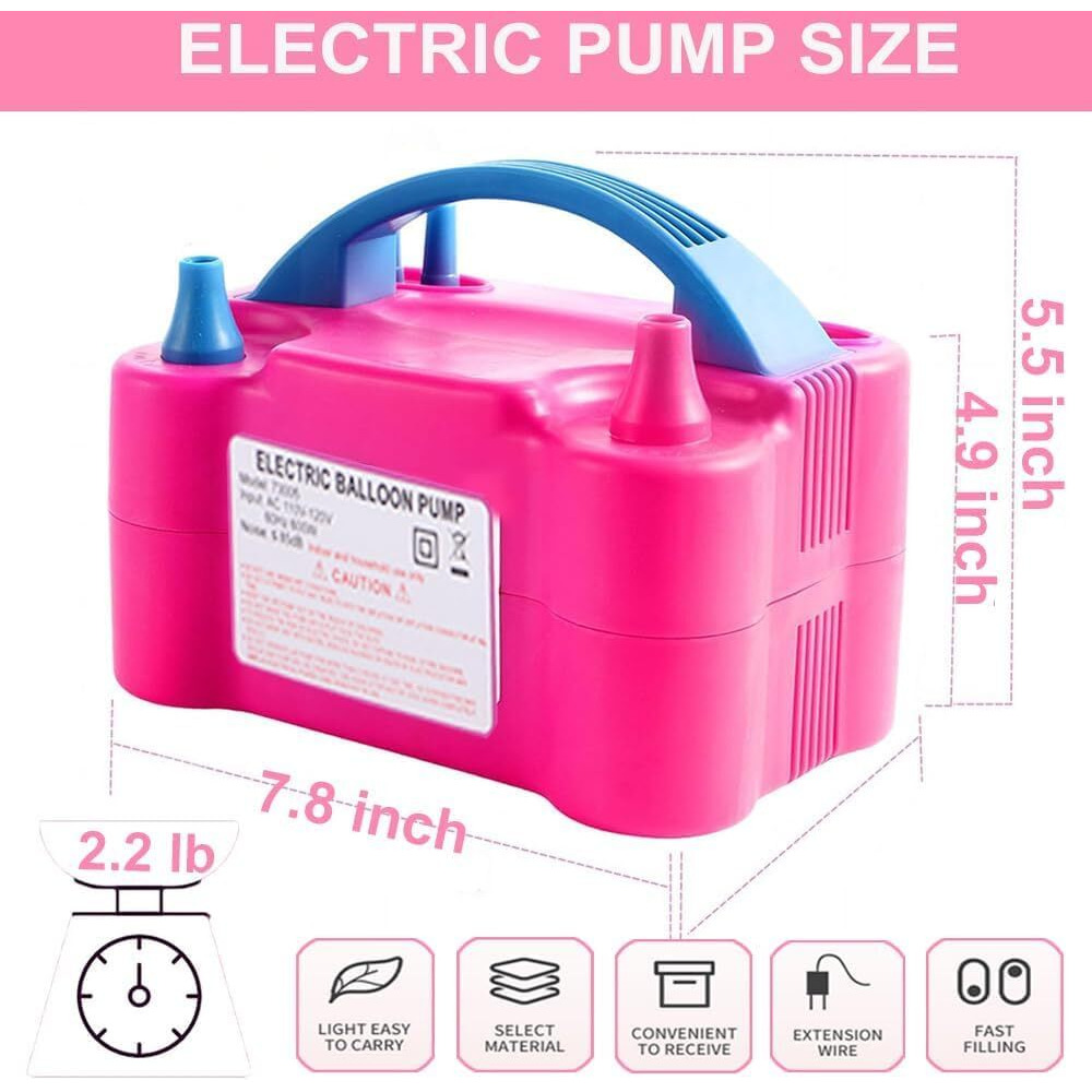 Electric Air Balloon Pump, Portable 110V 600W Dual Nozzle Electric Blower Air Pump Inflator For Decoration Party With Balloons, Tying Tool And Accessories (Rose Red)
