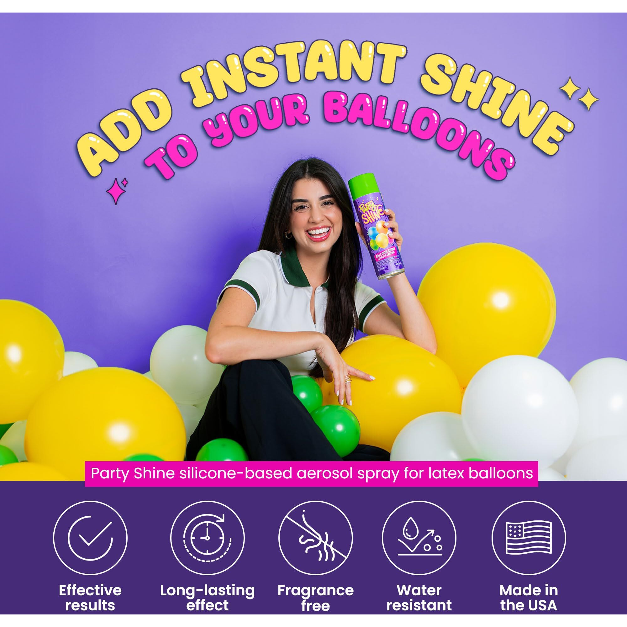 Party Shine Balloon Shine Spray, Silicone Spray For Latex Balloons, Balloon Spray Shine, Waterproof, Fragrance-Free And Less Slippery Formula, Perfect For Balloon D  Cor, Parties, Events, 13Oz (1 Pack)