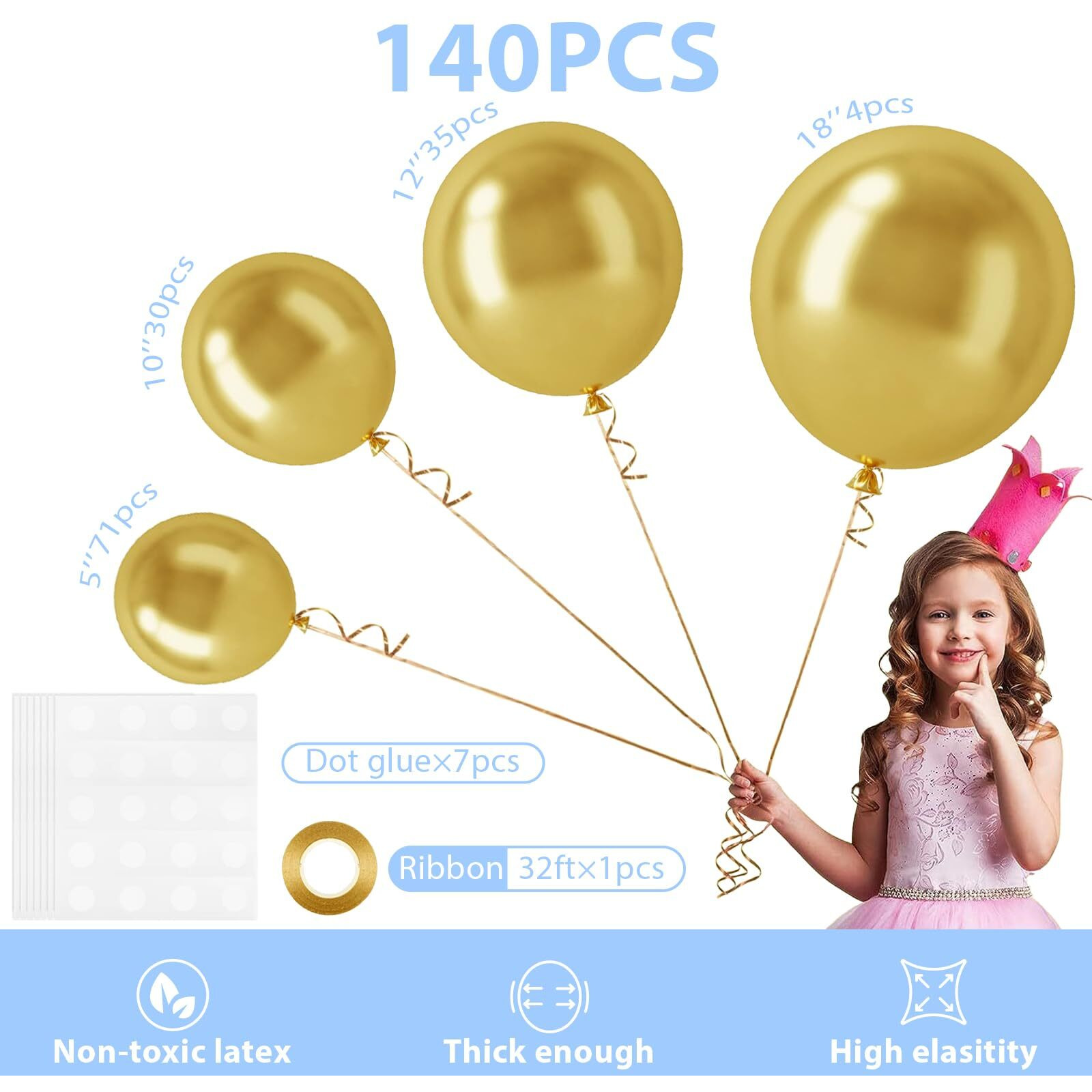 140Pcs Gold Balloon Arch Kit, Gold Balloons Of Different Sizes Pack Of 18 12 10 5 Inch Party Balloon Kit For Birthday Party Or Balloon Arch As Graduation Wedding Baby Shower Party Decorations