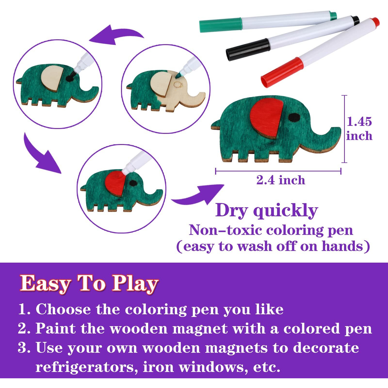 Worgree Diy Wooden Magnets, 36 Pcs Wooden Art Craft Supplies Painting Kit For Kids Party Favors For Boys Girls Ages 4-8 8-12 Birthday Easter Crafts Gifts Toys Basket Goodie Bag Stuffers