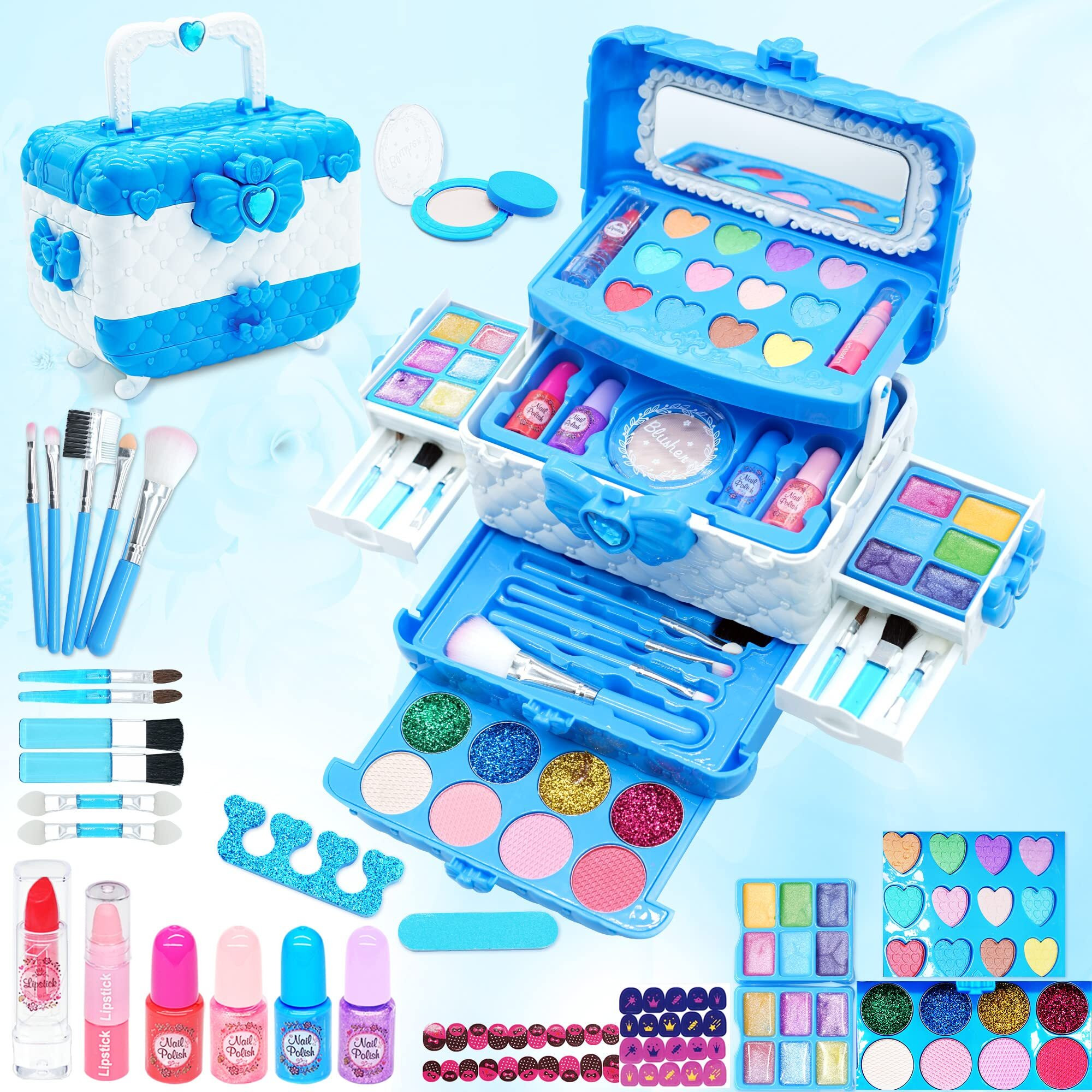 Kids Makeup Kit For Girl - 57Pcs Frozen Toys For Girls,Real Washable Makeup Little Girls Gift,Toddler Play Make Up Kids Toys Makeup Vanities For Princess Girls Children Age 4+ Christmas & Birthday Toy