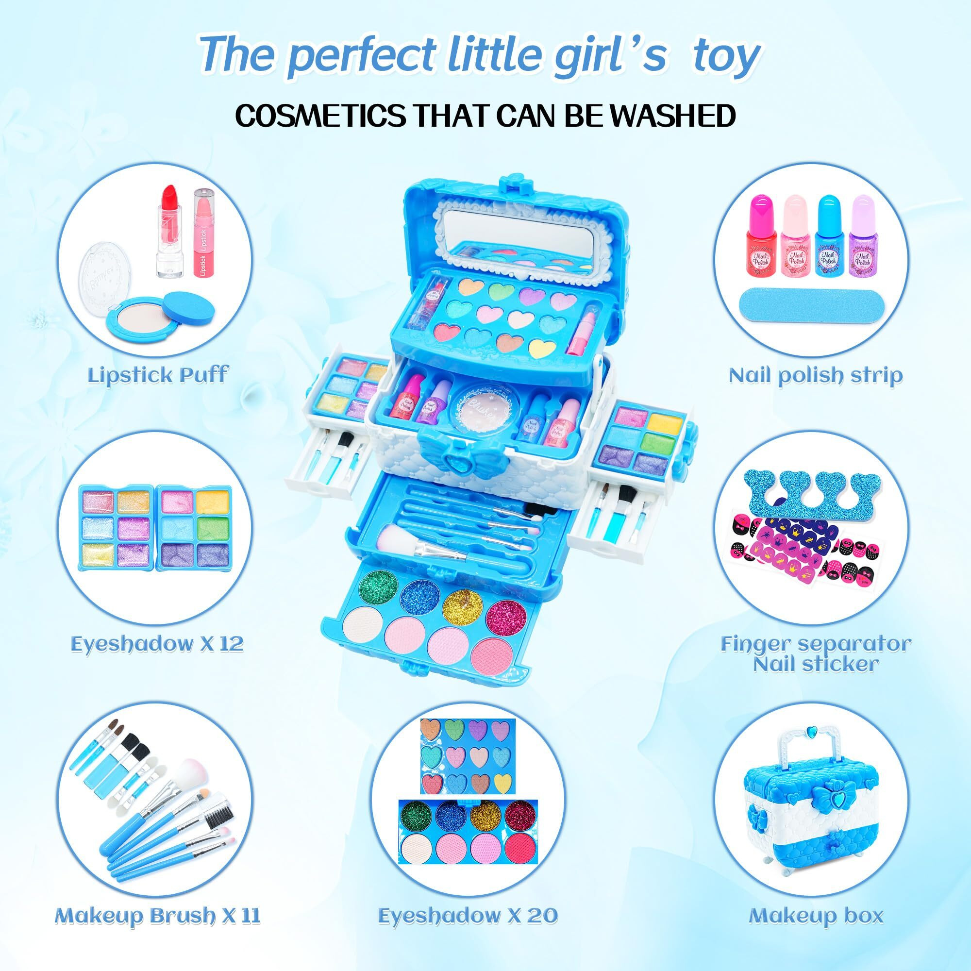 Kids Makeup Kit For Girl - 57Pcs Frozen Toys For Girls,Real Washable Makeup Little Girls Gift,Toddler Play Make Up Kids Toys Makeup Vanities For Princess Girls Children Age 4+ Christmas & Birthday Toy
