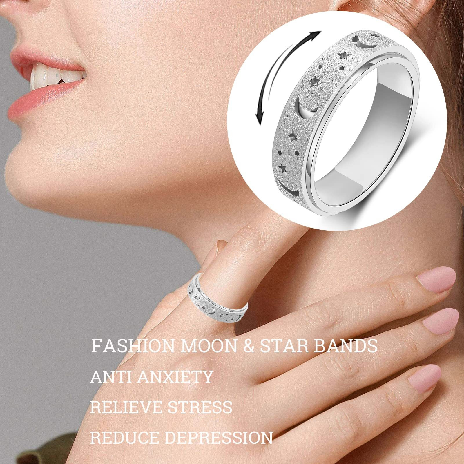 Oreillestar Anxiety Ring For Women Spinner Ring Fidget Ring Stainless Steel Fidget Toys Adults Spinner Rings Fidget Ring Men Silver Size 10