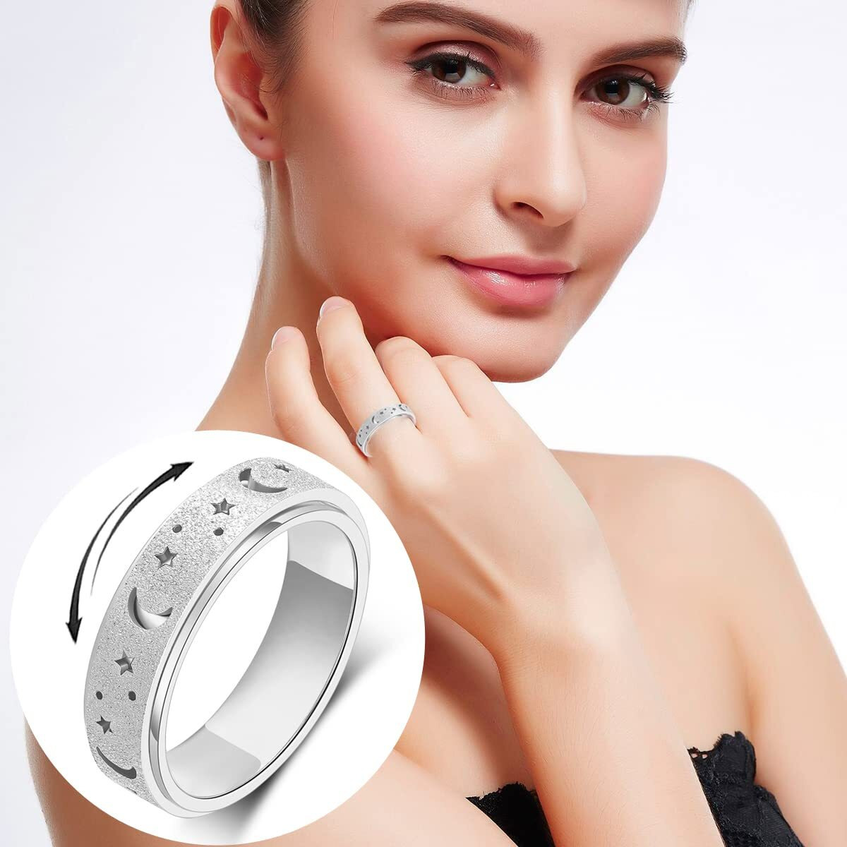 Oreillestar Anxiety Ring For Women Spinner Ring Fidget Ring Stainless Steel Fidget Toys Adults Spinner Rings Fidget Ring Men Silver Size 10