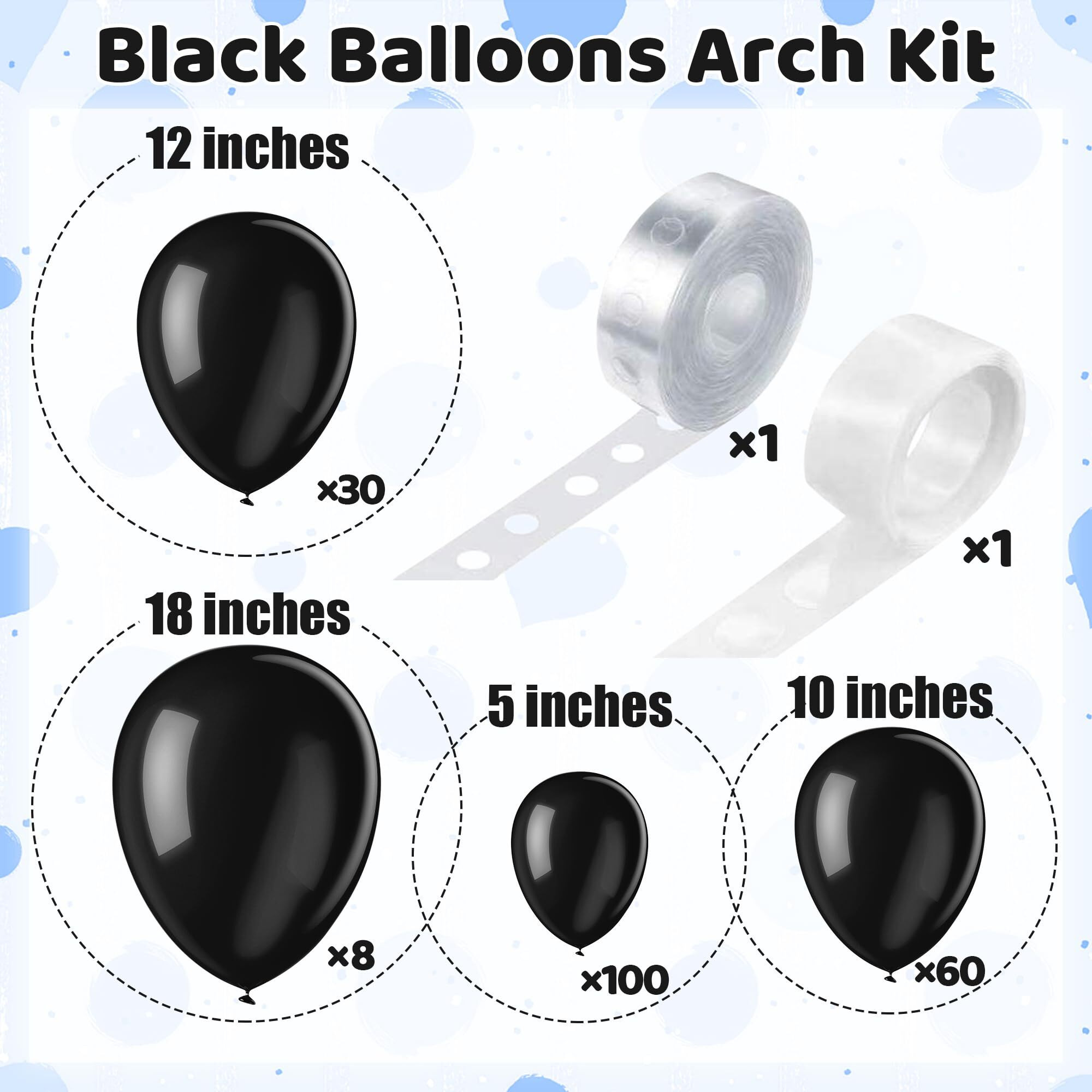 200 Pieces Black Balloons Different Sizes 5 10 12 18 Inch Black Balloon Arch Kit Black Balloon Garland Black Latex Balloons For For Black Themed Party Halloween Decorations