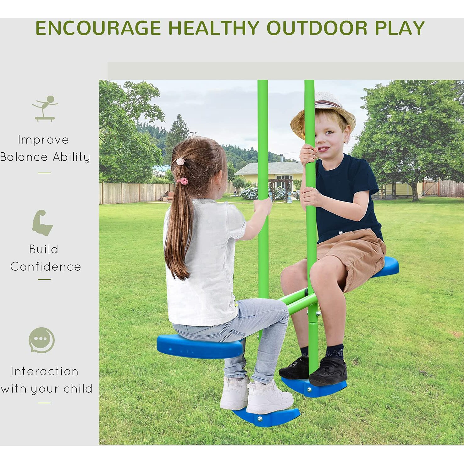Outsunny Metal Swing Set With Glider, Two Swing Seats And Adjustable Height, Outdoor Heavy Duty A-Frame Suitable For Playground, Backyard, Green
