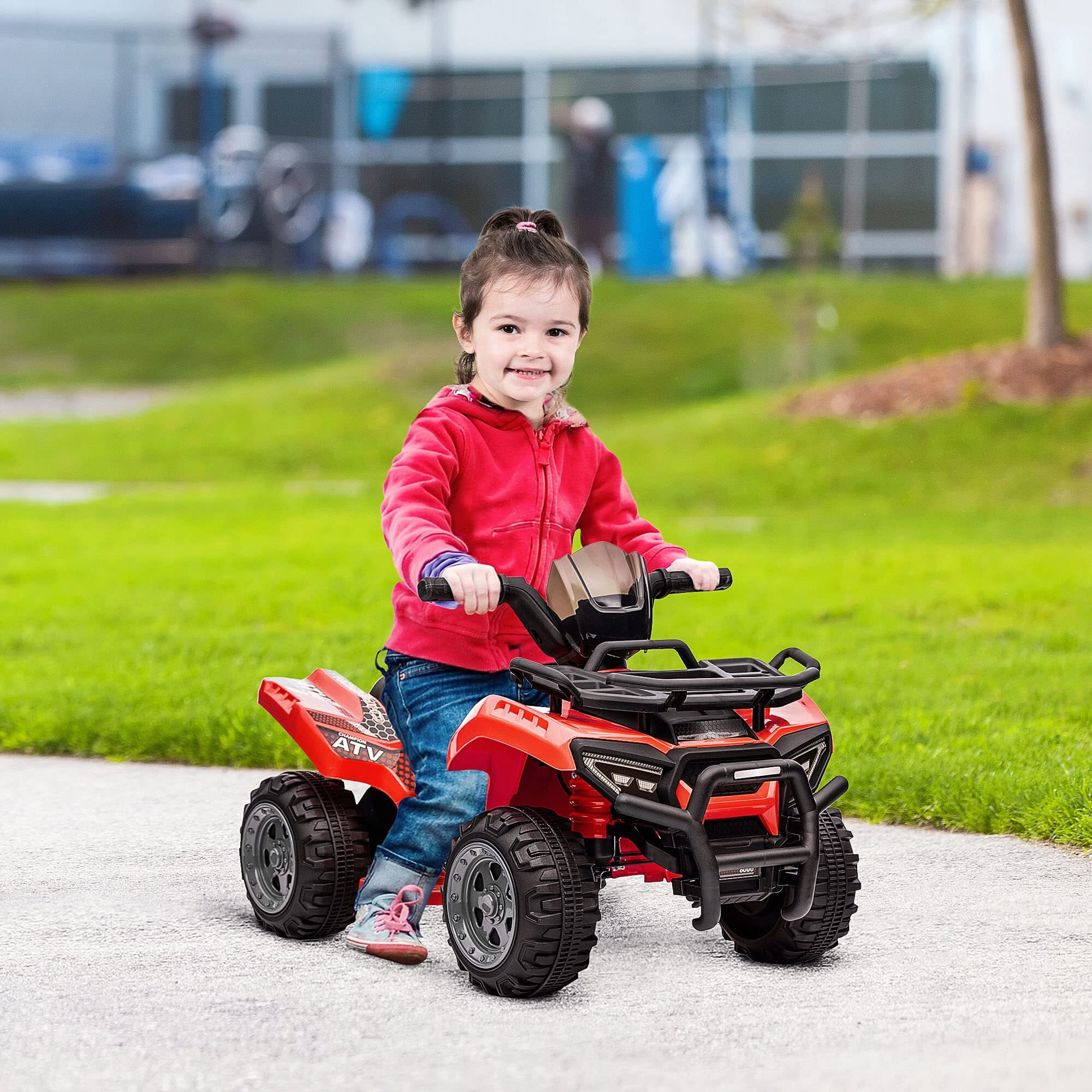 Aosom Kids Atv Four Wheeler Ride On Car, Motorized Quad, 6V Battery Powered Electric Quad With Songs For 18-36 Months, Red