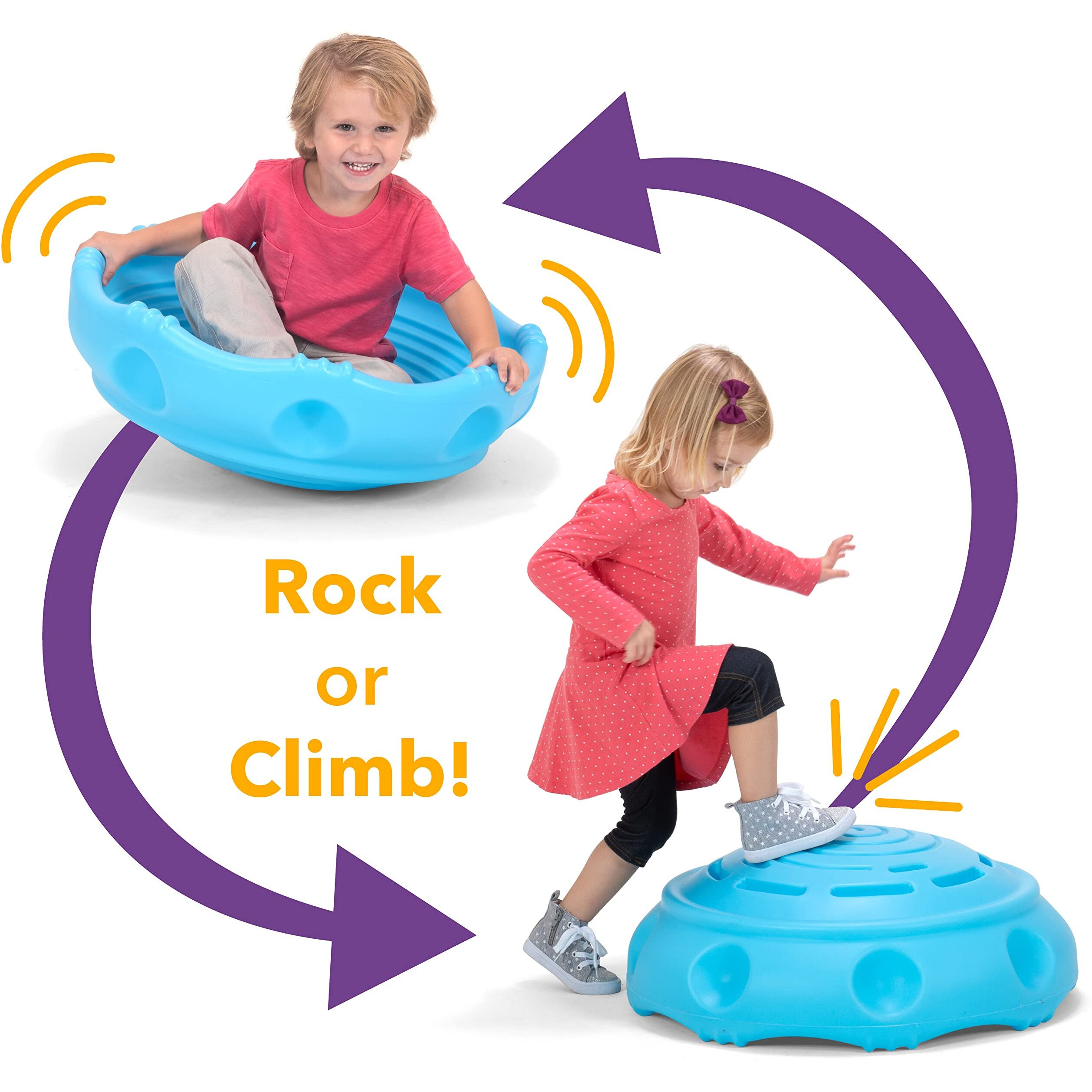 Simplay3 Two Sided Rock Around Wobble Disk And Climbing Dome For Toddlers And Kids - Rocking And Climbing - Indoor/Outdoor - Blue, Made In Usa