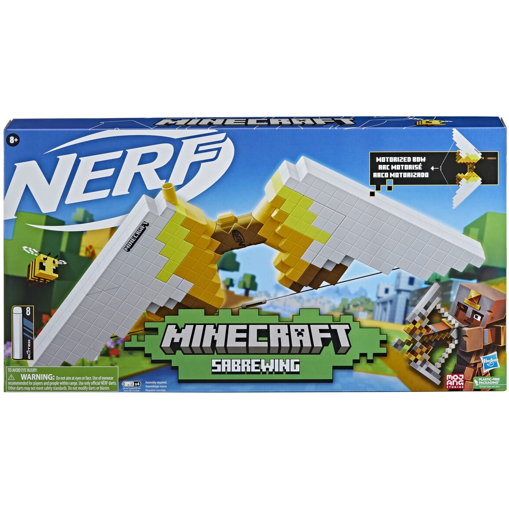 Nerf Minecraft Sabrewing Motorized Blaster Bow, 8 Elite Darts, 8-Dart Clip, Electric Full Auto Toy Foam Blasters, Minecraft Toys For 8 Year Old Boys And Girls And Up