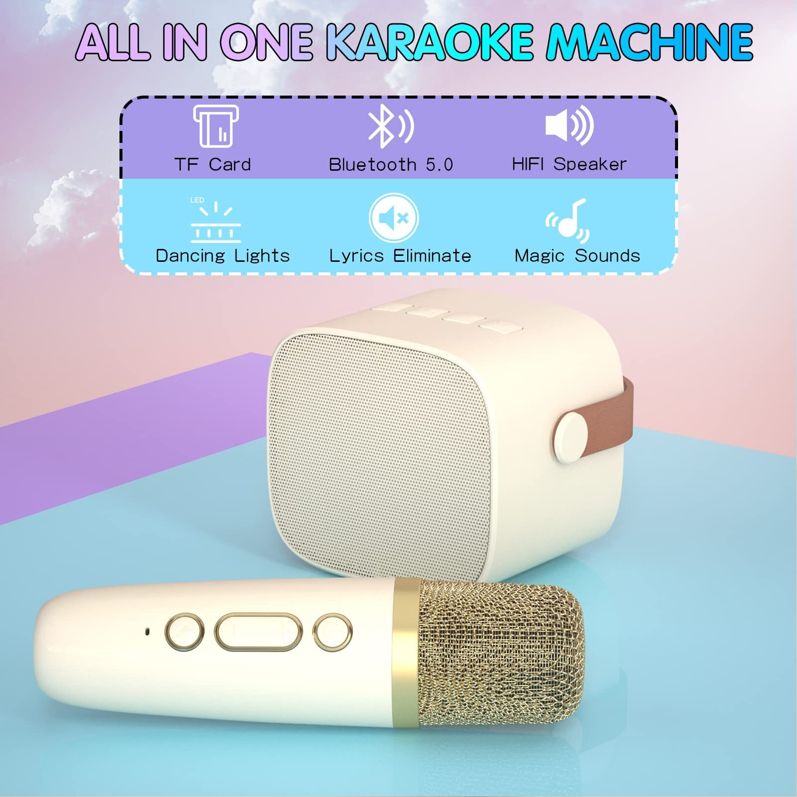 Yll Mini Karaoke Machine With 2 Wireless Microphones For Kids Adults, Portable Bluetooth Speaker Gift For 4, 5, 6, 7, 8, 10, 11, 12, 13, 14+ Years Old Teens Birthday For Boy(Black)