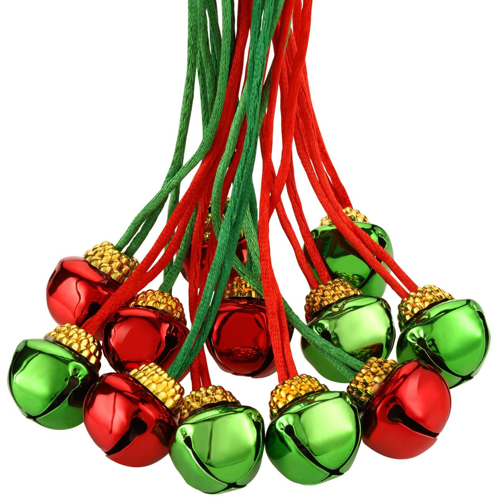 60 Pieces Christmas Bell Necklaces Christmas Holiday Necklaces For Christmas Supplies (Red And Green)