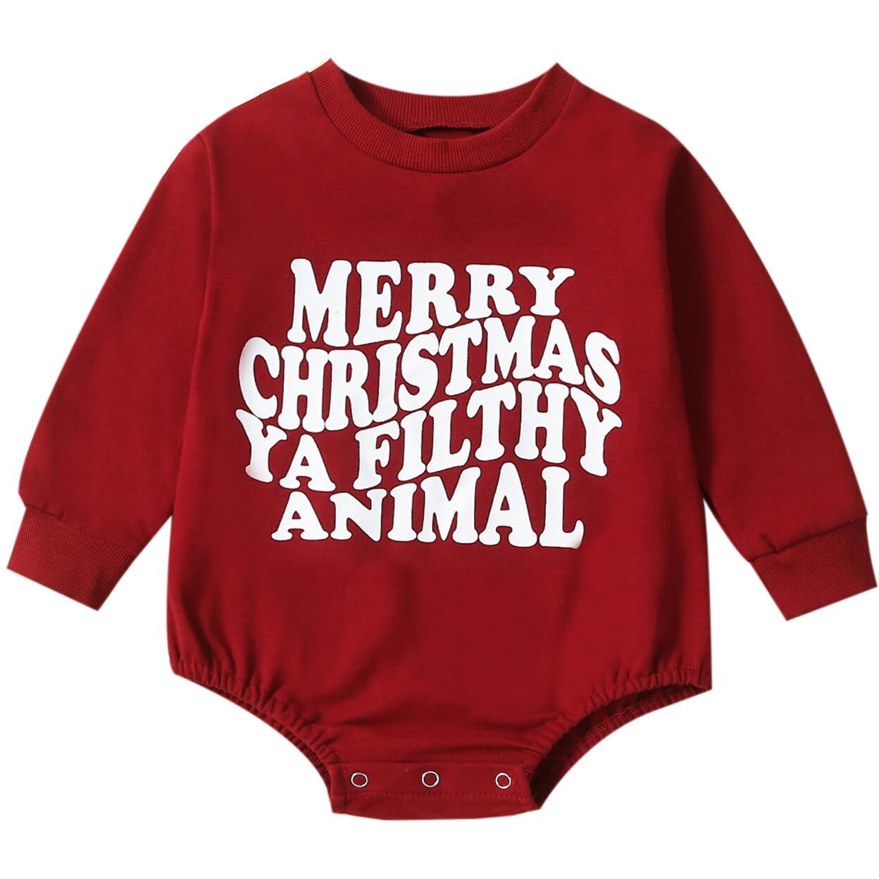 Fybitbo My First Christmas Baby Girl Boy Outfit Sweatshirt Romper Sweater Onesie Long Sleeve Bodysuit Fall Clothes (Merry Christmas Ya Filthy Animal,6-12 Months)
