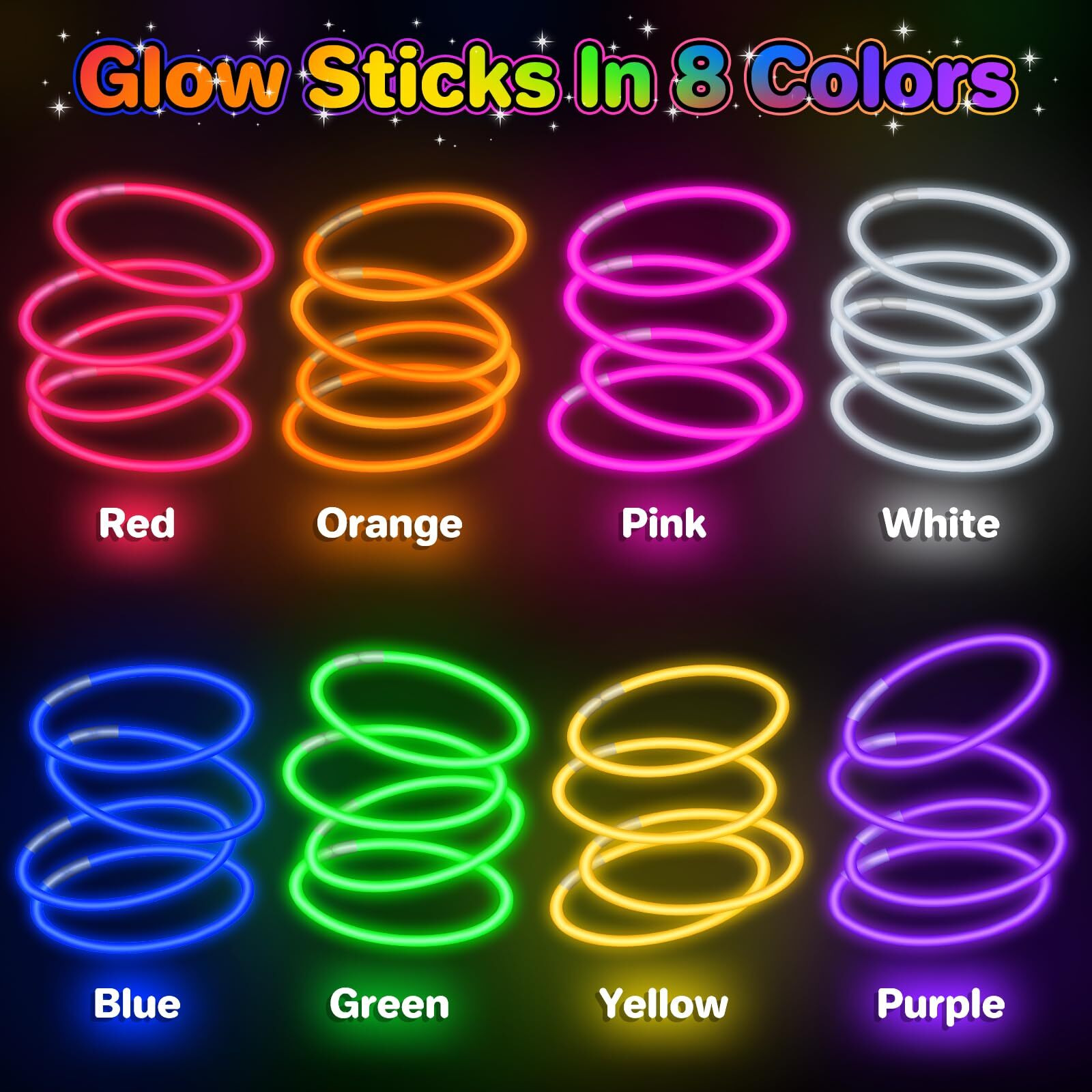 Springflower 100 Pcs Glow Sticks Bulk Party Favors, 8"" Glow In The Dark Party Supplies, Light Sticks For Party Favors Glow Necklaces And Bracelets For Kids Or Adults