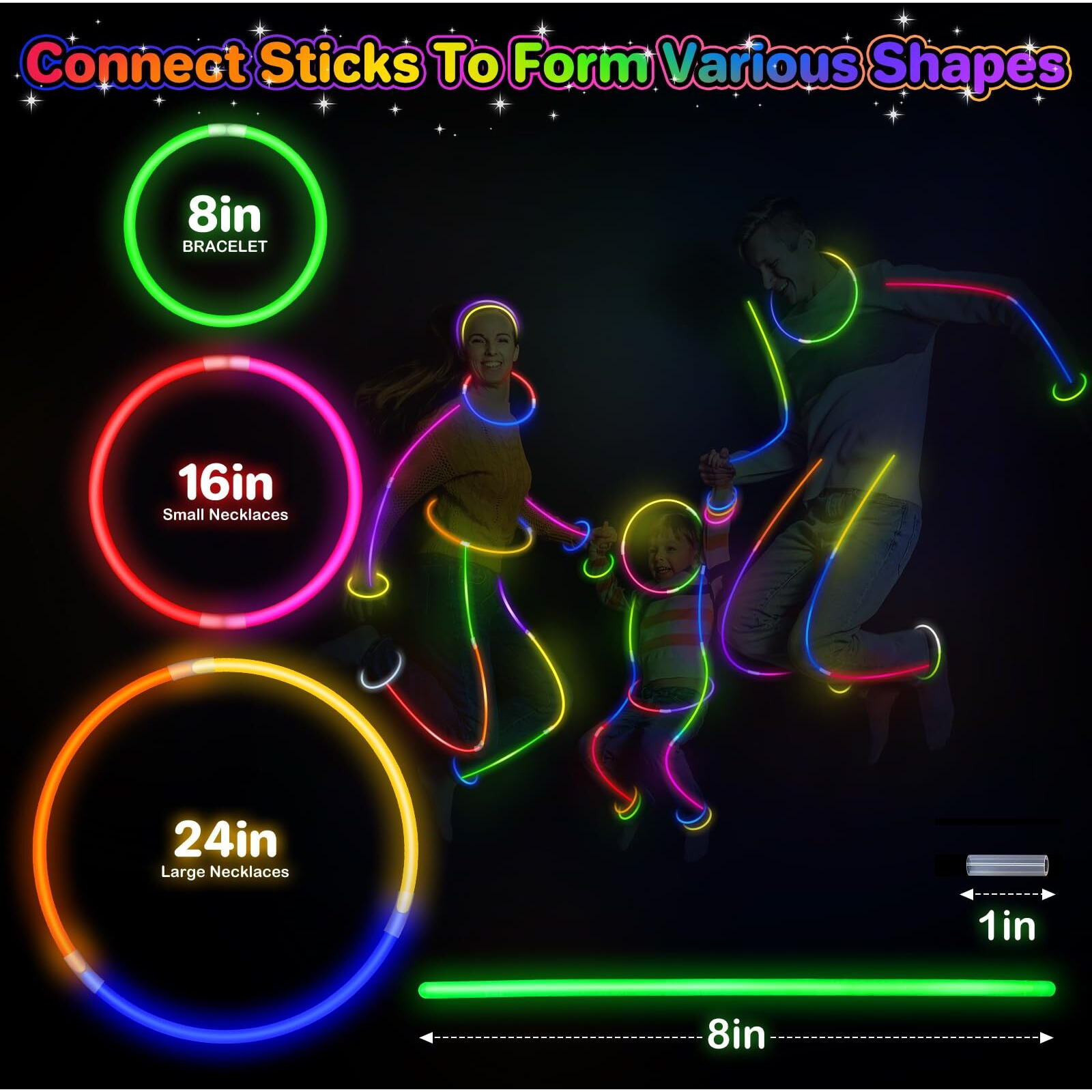 Springflower 100 Pcs Glow Sticks Bulk Party Favors, 8"" Glow In The Dark Party Supplies, Light Sticks For Party Favors Glow Necklaces And Bracelets For Kids Or Adults
