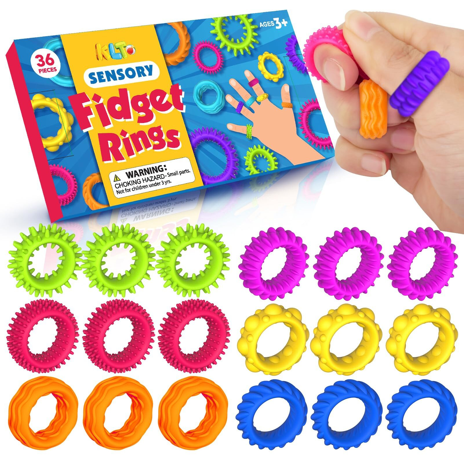 Sensory Toys Fidget Rings For Kids 36Pack Anxiety Rings For Stress - Stretchy Calming Toys For Autism - Bulk Fidgets For Students Classroom Prize
