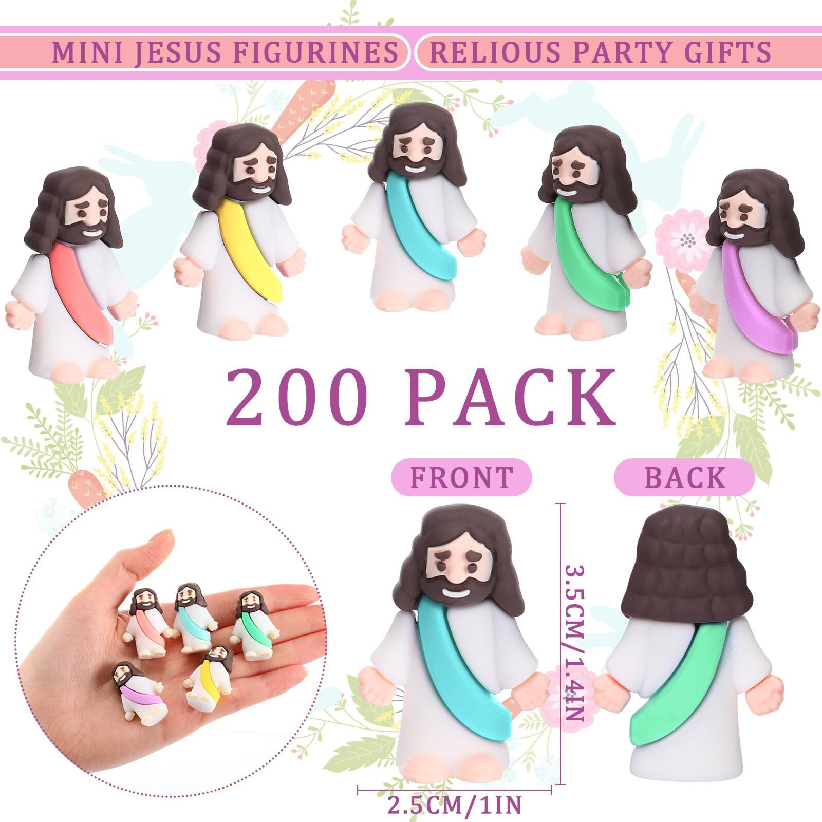 Barydat 200 Pack Mini Jesus Figurines Bulk Tiny Jesus Toys Little Jesus Figures Christ Savior Religious Jesus Doll Stuffed Jesus For Hide Thanksgiving Day Sunday School Baptism Gifts(Macaron)