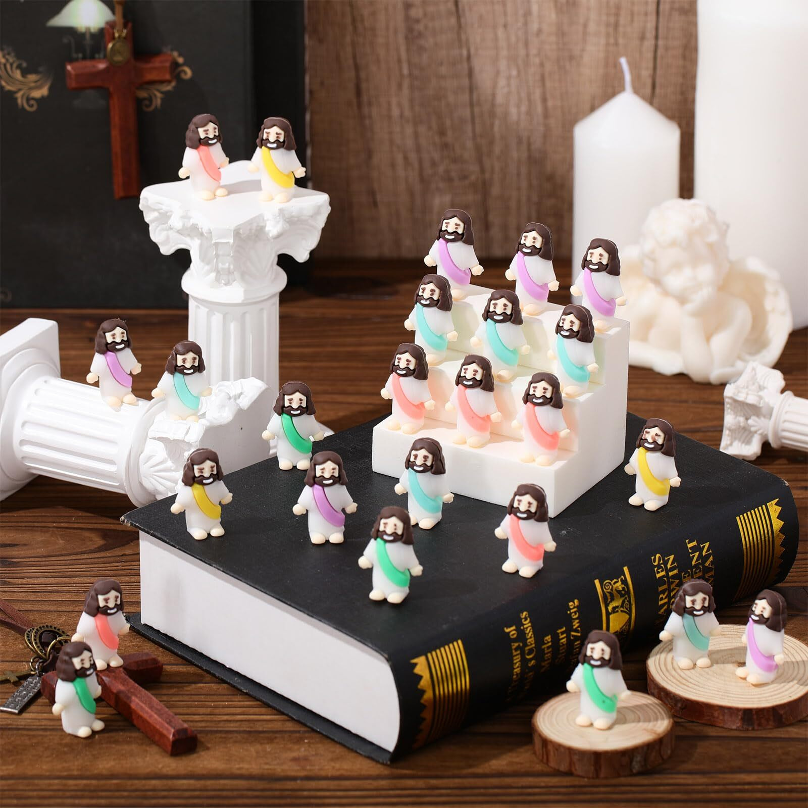 Barydat 200 Pack Mini Jesus Figurines Bulk Tiny Jesus Toys Little Jesus Figures Christ Savior Religious Jesus Doll Stuffed Jesus For Hide Thanksgiving Day Sunday School Baptism Gifts(Macaron)