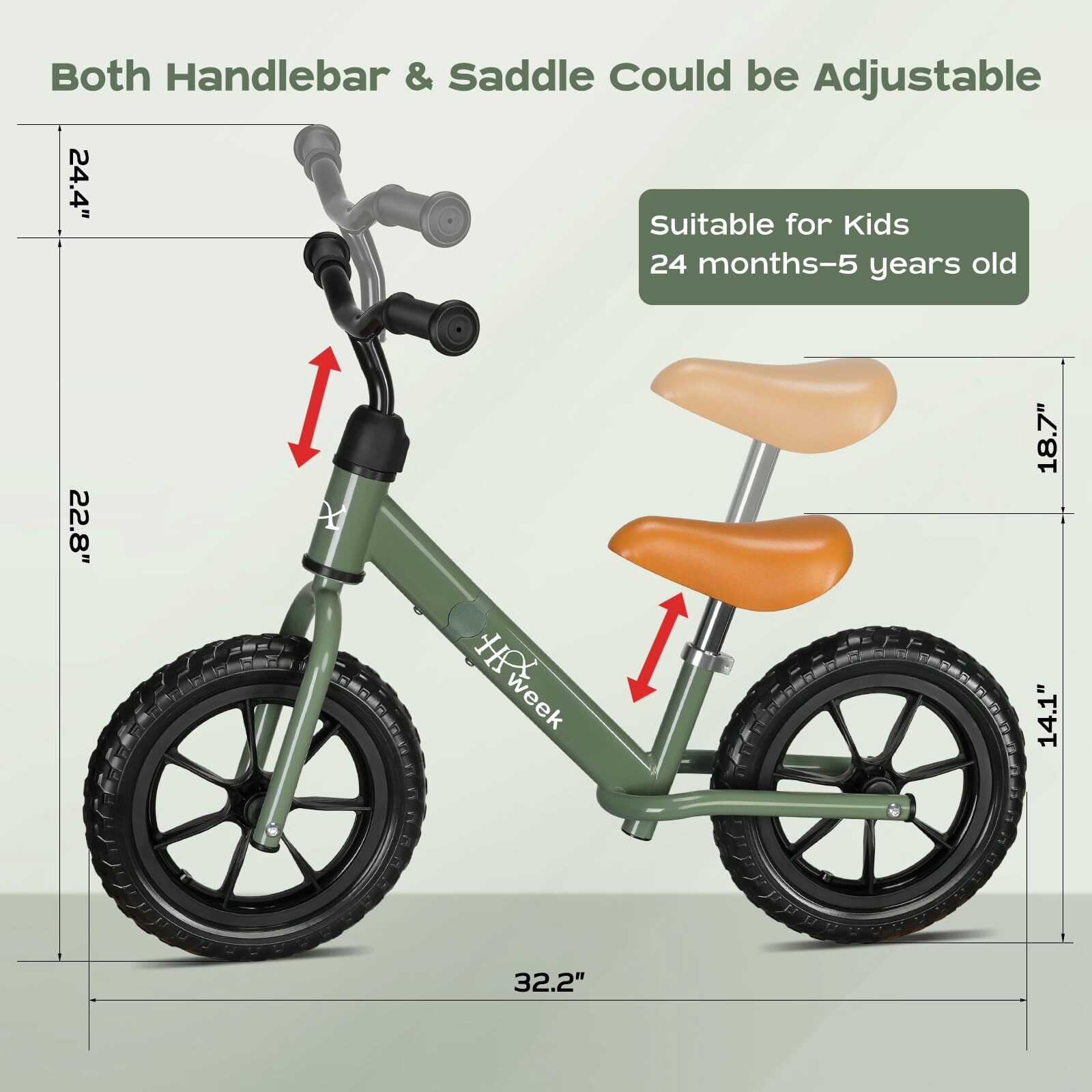 Haweek Toddler Balance Bike 12    No Pedal Training Bicycle For Kids 24 Months To 5 Years Tool-Free Adjustments Seat And Handlebar Best Gift For 2-5 Boys Girls (Green)