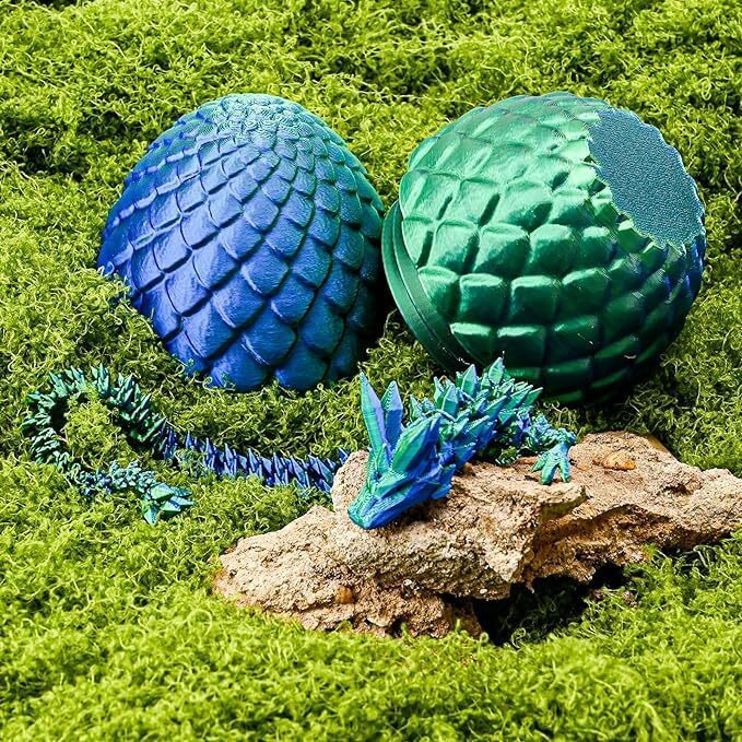 Zobetro 3D Printed Dragon Eggs With Dragon Inside, Articulated Crystal Dragon In Egg , Executive Dragon Fidget Desk Toys For Gifts, Home Office Decor (Green)
