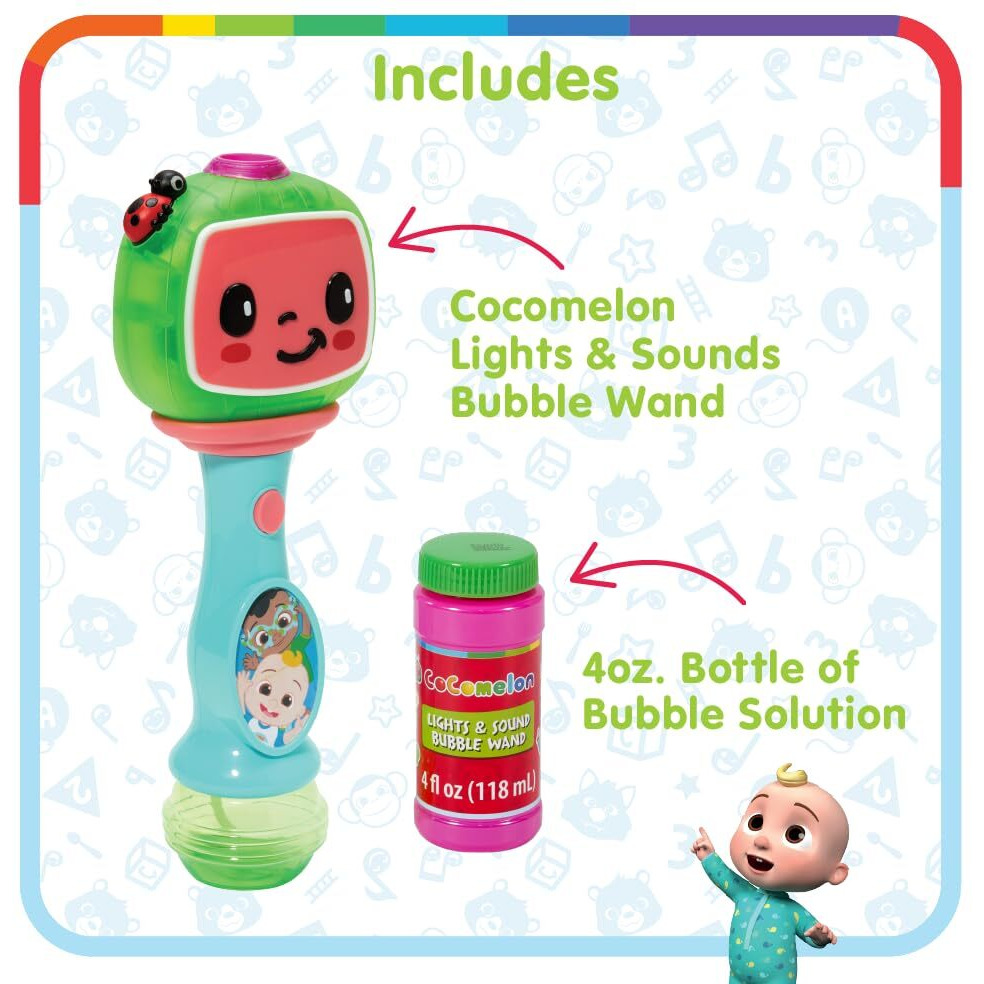 Little Kids Cocomelon Light And Sound Musical Bubble Wand, Includes Bubble Solution
