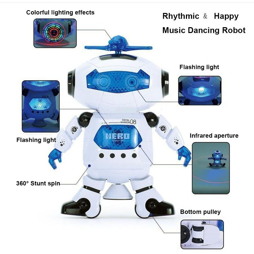 Musical Walking Dancing Robot Toy For Kids, Flashing Lights, 360 Body Spinning, Toddlers Bosys Girls Fun Toy Figure (Model 1)