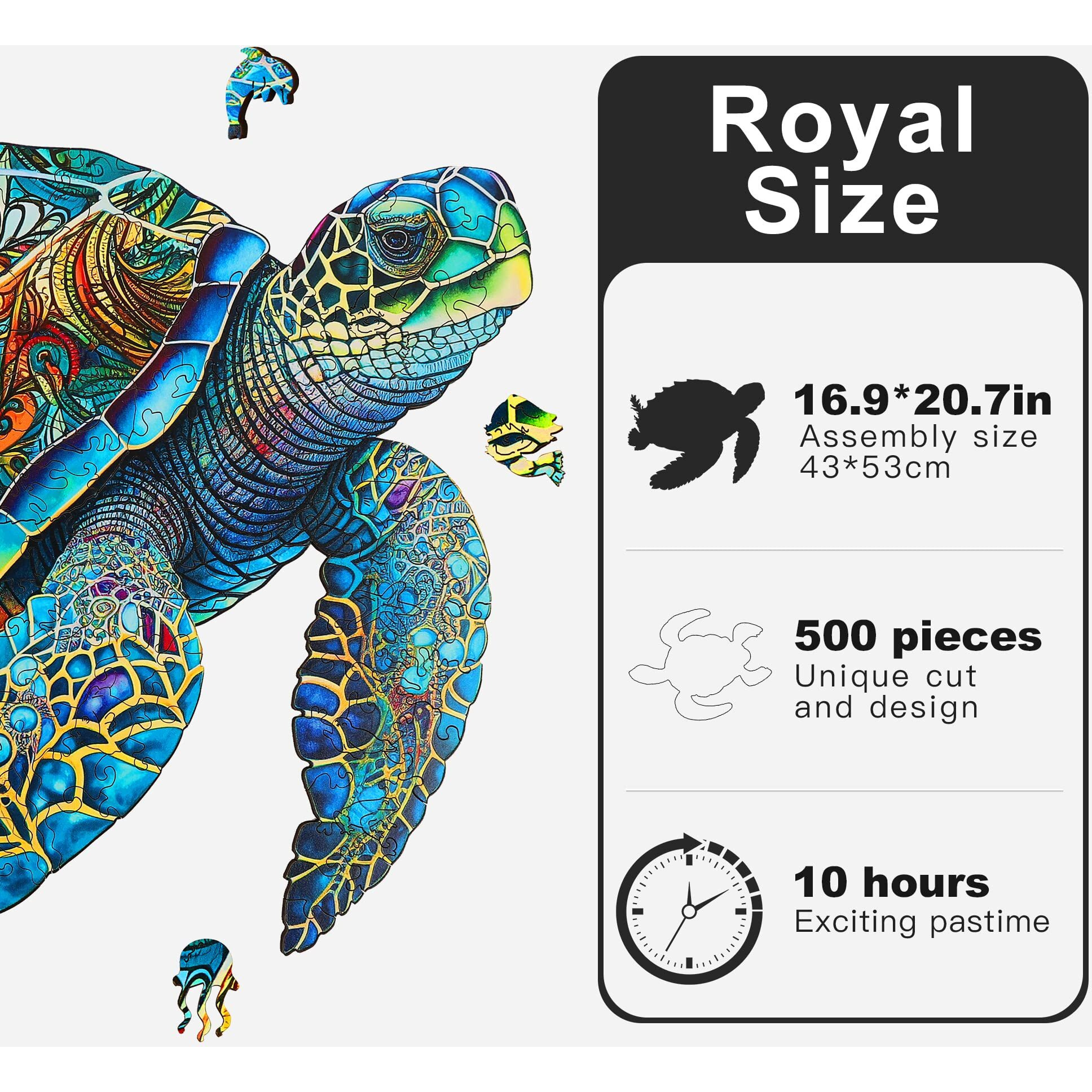 Mys Aurora Wooden Puzzles, Sea Turtle Jigsaw Puzzles 500 Pieces, Unique Shaped Wooden Puzzle For Adults And Kids, Family Game 16.9 X 20.7 Inch