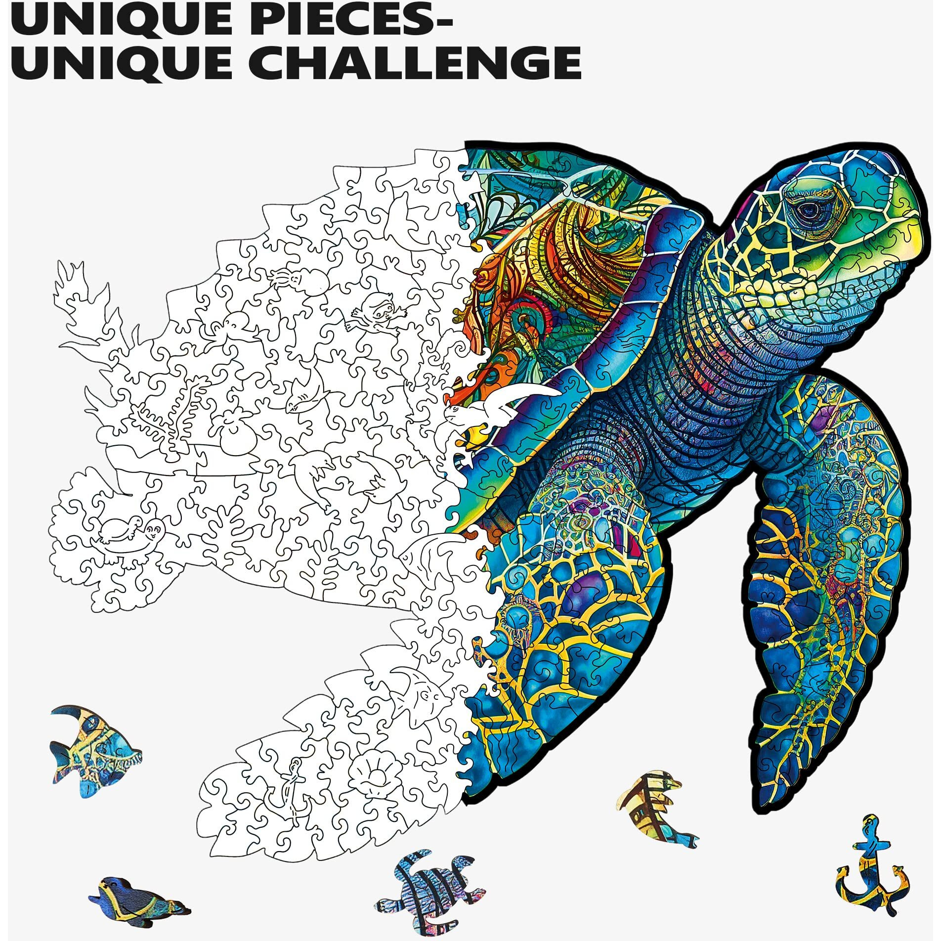 Mys Aurora Wooden Puzzles, Sea Turtle Jigsaw Puzzles 500 Pieces, Unique Shaped Wooden Puzzle For Adults And Kids, Family Game 16.9 X 20.7 Inch