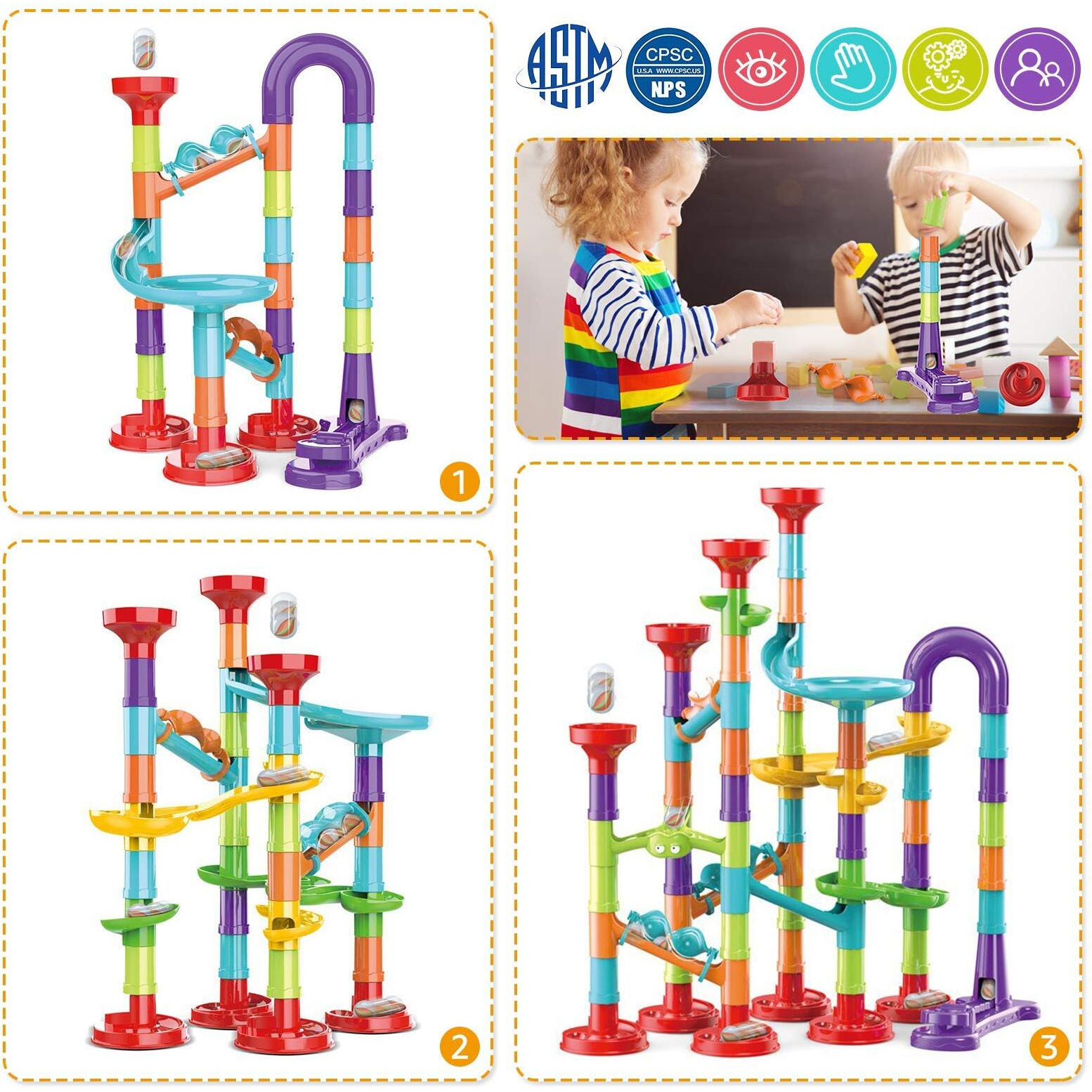 Marble Run Set Building Blocks Glass Marbles For Kids Ages 4-8 Girls Boys Toys Stem Maze Educational Race Game Birthday Gifts