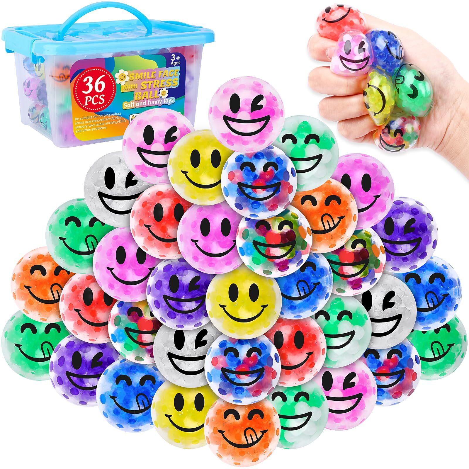 Viscoo 36 Pack Stress Balls For Adults, Squishy Ball, Squeeze Balls To Relax, Stress Relief Fidget Balls For Party Favors, Birthday Gifts, Goodie Bag Stuffers