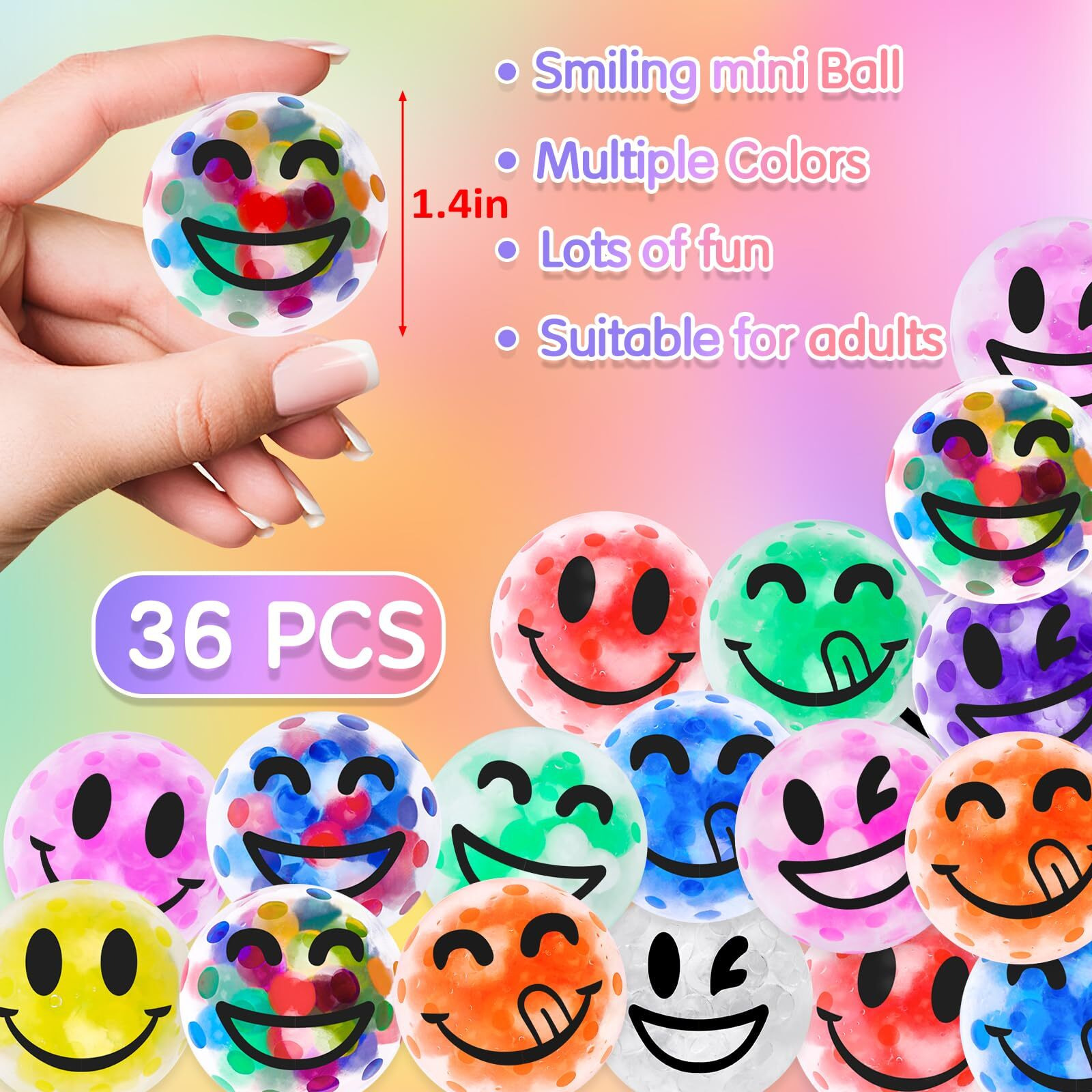 Viscoo 36 Pack Stress Balls For Adults, Squishy Ball, Squeeze Balls To Relax, Stress Relief Fidget Balls For Party Favors, Birthday Gifts, Goodie Bag Stuffers