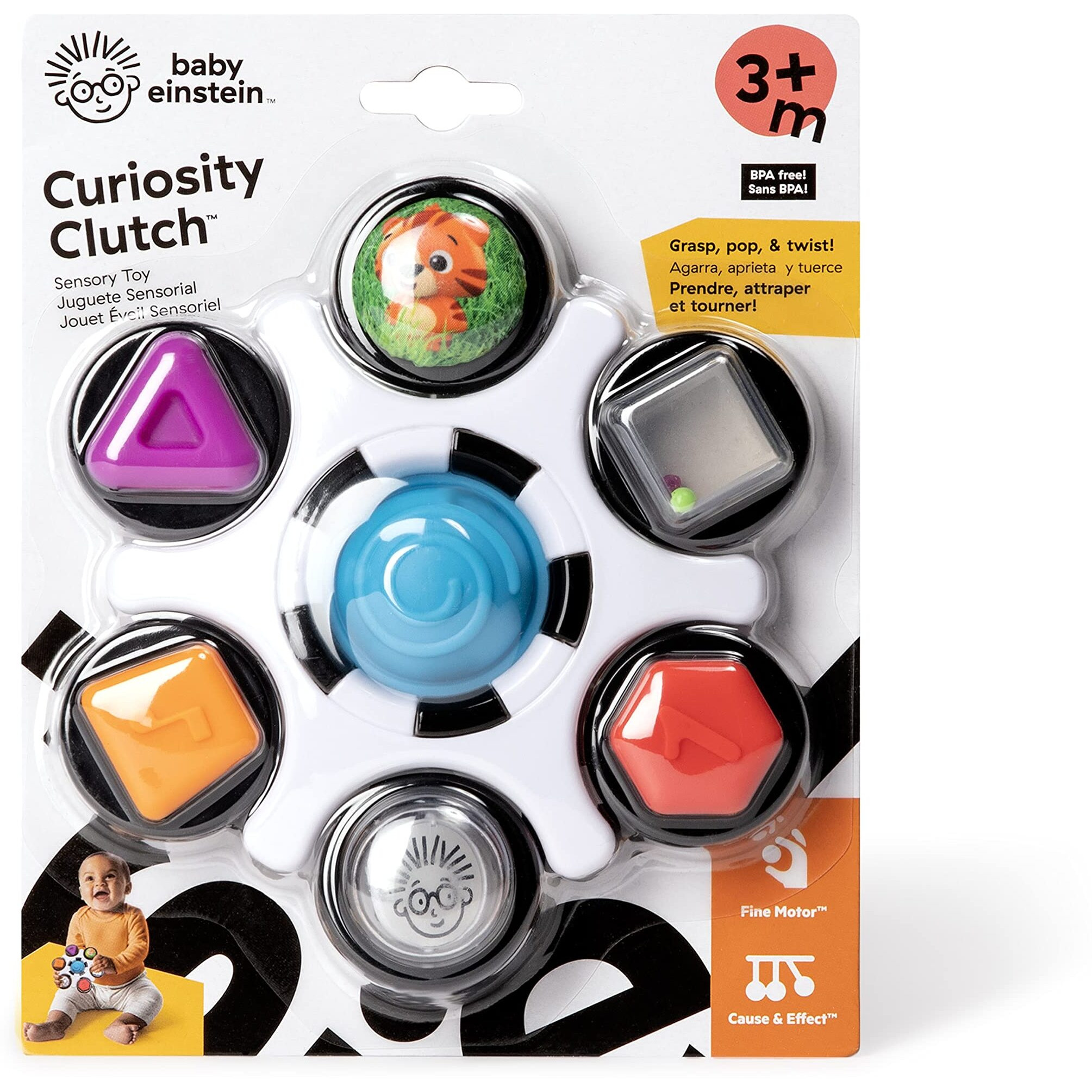 Baby Einstein Curiosity Clutch Fidget Sensory Toy And Pop It Rattle, Bpa Free Infant Teether, Age 3 Months+, Multicolored