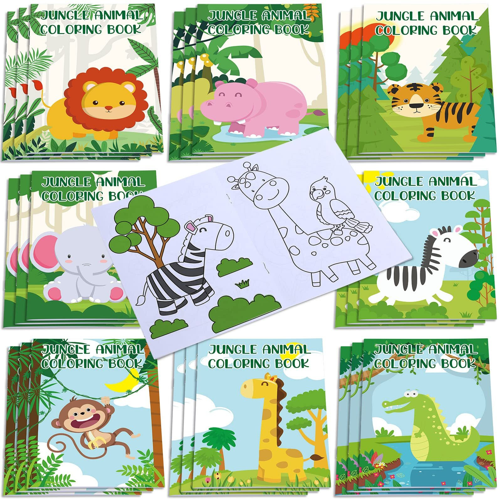Honoson 24 Pcs Kids Coloring Books Animals Truck Coloring Books Bulk Jungle Animals Party Favors Mini Diy Art Drawing Book For Birthday Gifts Classroom Jungle Party Supplies (Cartoon Style)