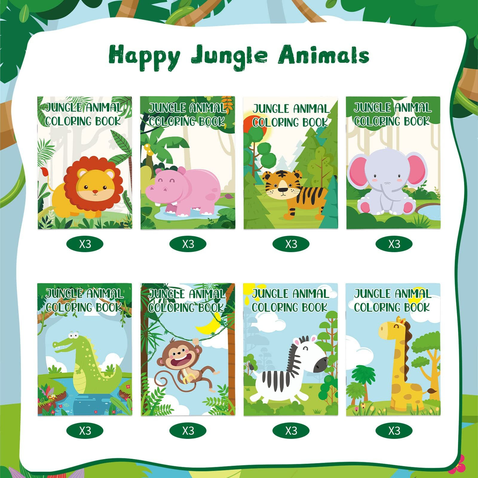 Honoson 24 Pcs Kids Coloring Books Animals Truck Coloring Books Bulk Jungle Animals Party Favors Mini Diy Art Drawing Book For Birthday Gifts Classroom Jungle Party Supplies (Cartoon Style)