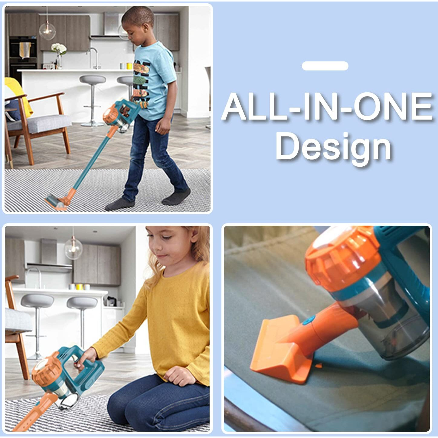 Baymi 3-In-1 Kids Vacuum That Really Works, Toddler Toy Vacuum Cleaning Set For Children Aged 3+, Fun Kids Working Toy Vacuum Cleaner With Working Suction For Realistic Play (630Blue)