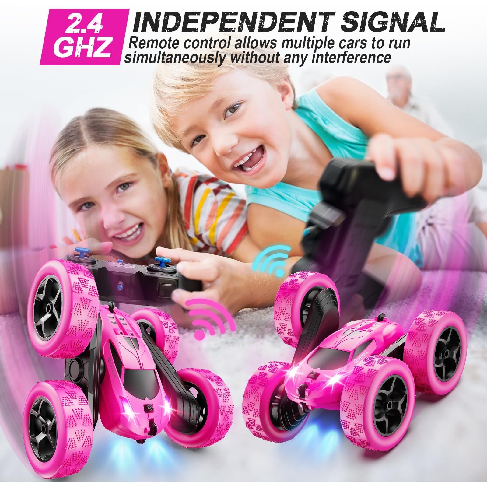 Qunreda Rc Cars, Rose Remote Control Car For Girls, 2.4 Ghz Double Sided Rc Stunt Car 360 Rotating Remote Control Crawler With Headlights Car Toys For 6 7 8 9 10 11 12 Girls Birthday