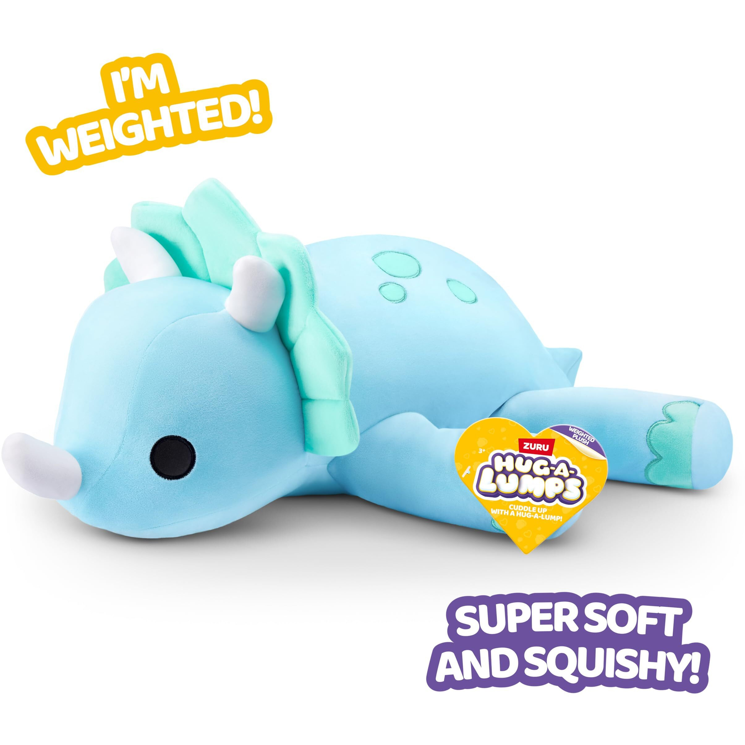 Hug-A-Lumps Dino(Delilah) Weighted Plush 3.3 Lbs, Cuddly, Squishy, Comfort Plush, Anti-Stress By Zuru