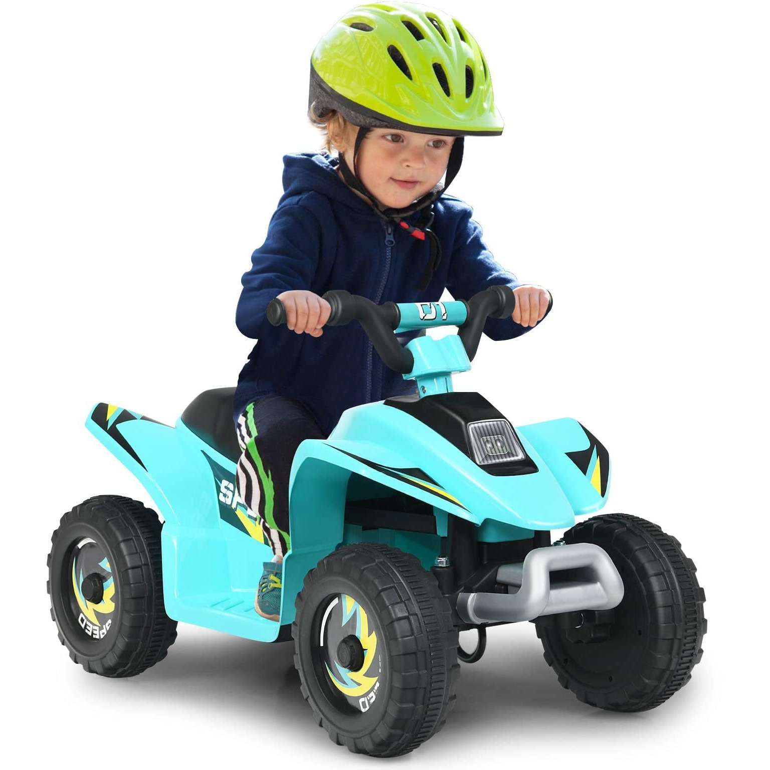 Olakids Kids Ride On Atv, 6V Motorized Quad Toy Car For Toddlers, 4 Wheeler Battery Powered Electric Vehicle For Boys Girls With Forward/Reverse Switch, Anti-Slip Wheels (Aqua)