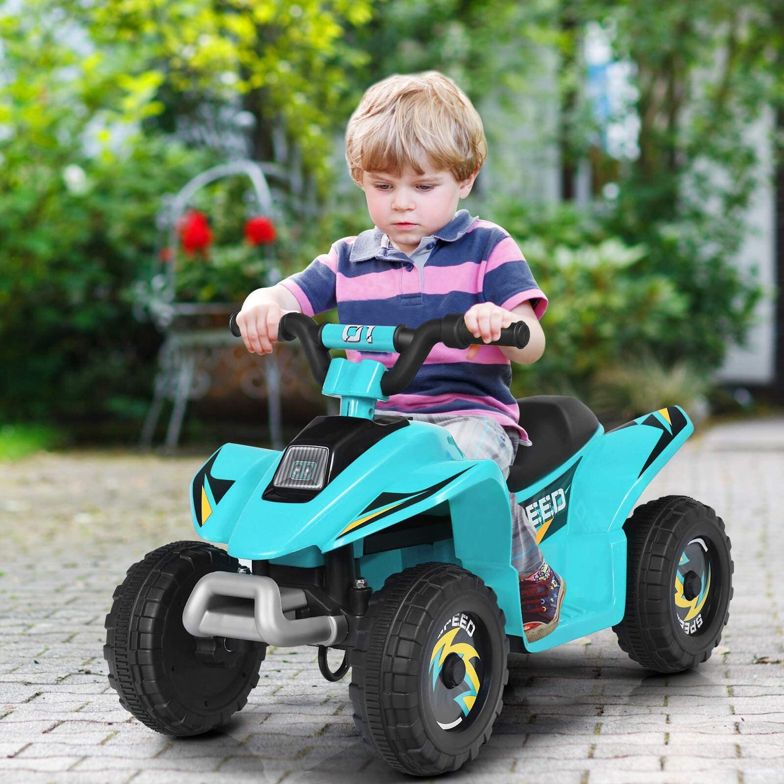 Olakids Kids Ride On Atv, 6V Motorized Quad Toy Car For Toddlers, 4 Wheeler Battery Powered Electric Vehicle For Boys Girls With Forward/Reverse Switch, Anti-Slip Wheels (Aqua)
