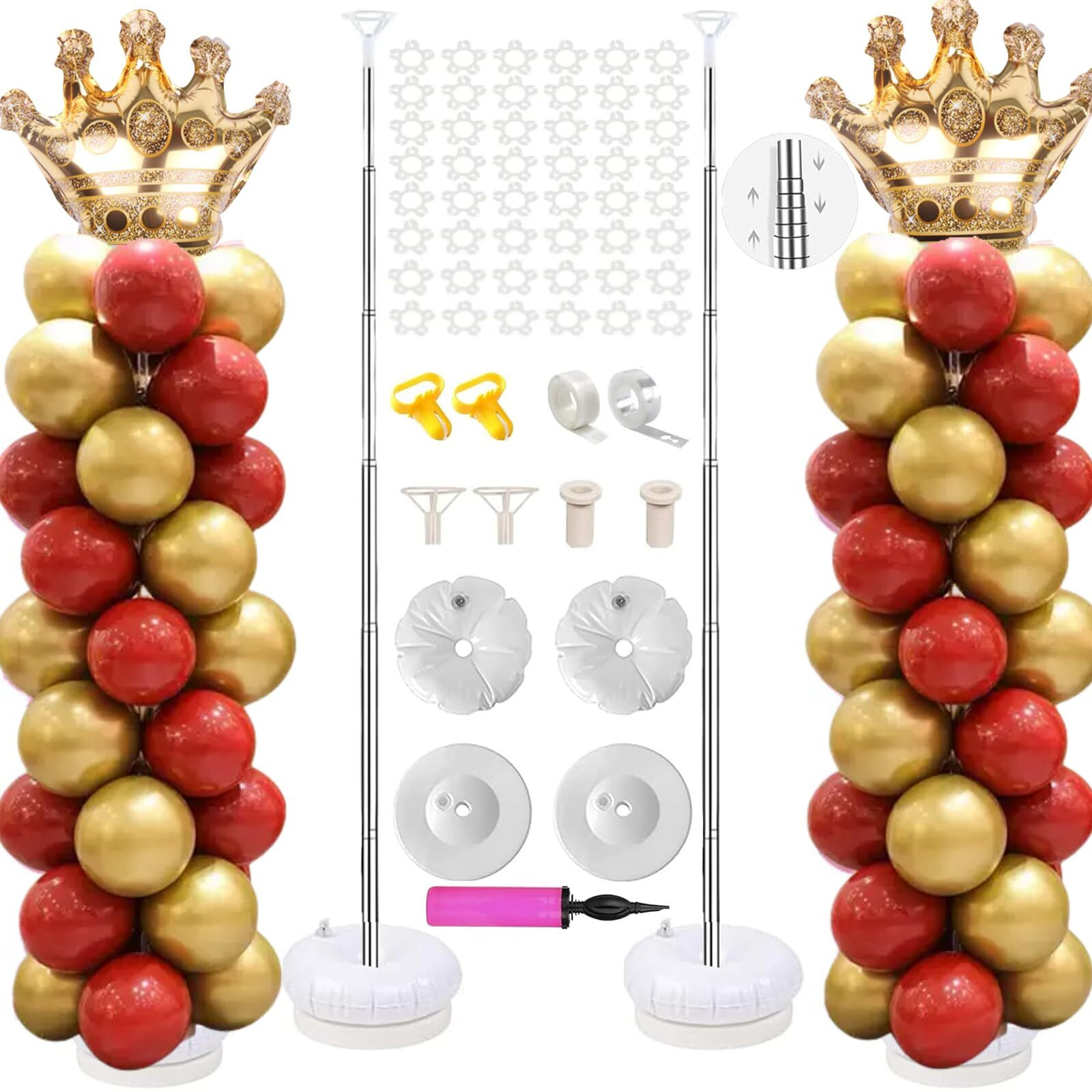 Balloon Column Kit Set Of 2, Adjustable Metal Balloon Arch Stand With Bases (7 Feet) For Party Decoration, Wedding, Birthday