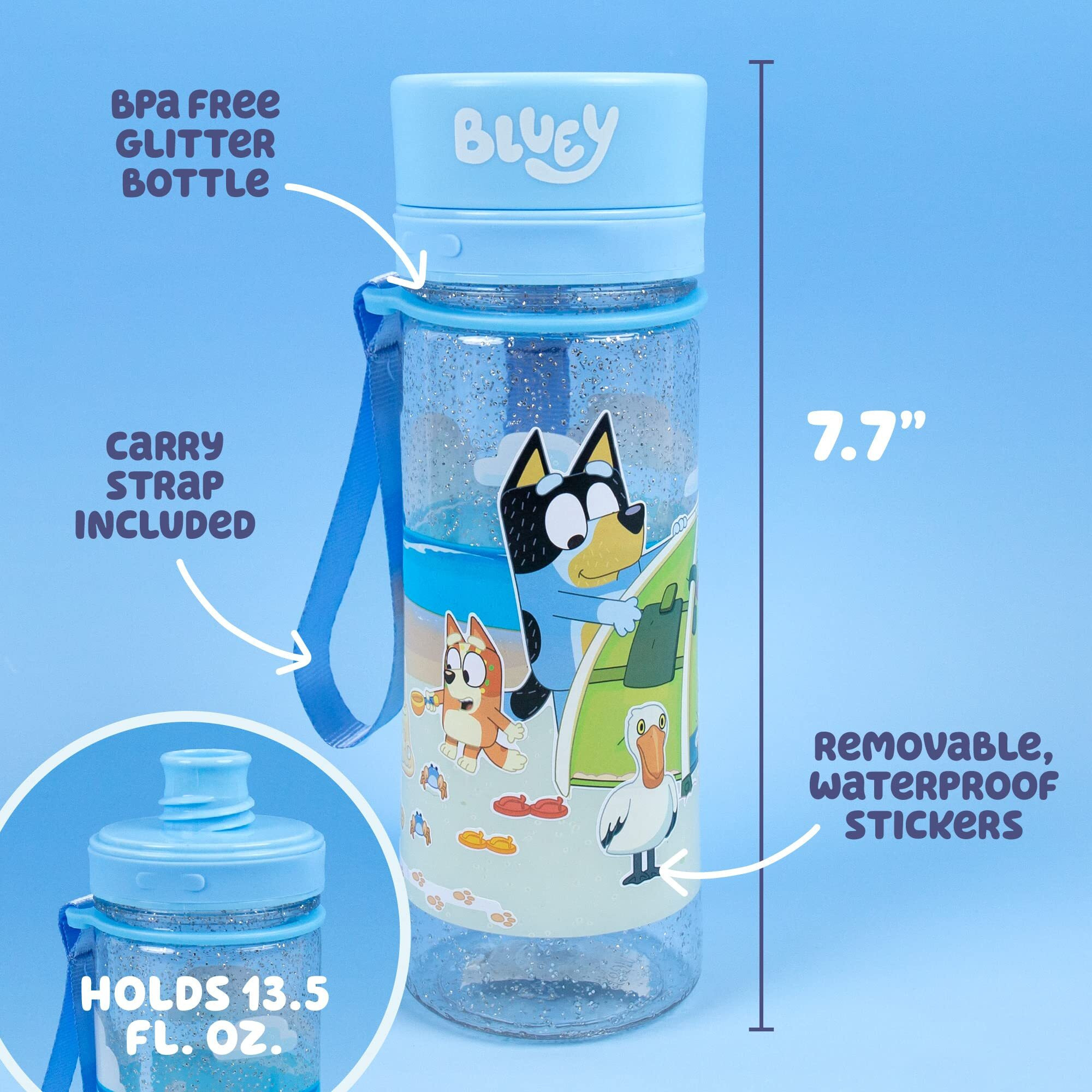 Bluey Decorate Your Own Water Bottle, Repositionable Stickers, Great For Bluey Birthday Parties, Summer Sports, And More, Reusable Bpa-Free Water Bottle For Kids Ages 3, 4, 5, 6