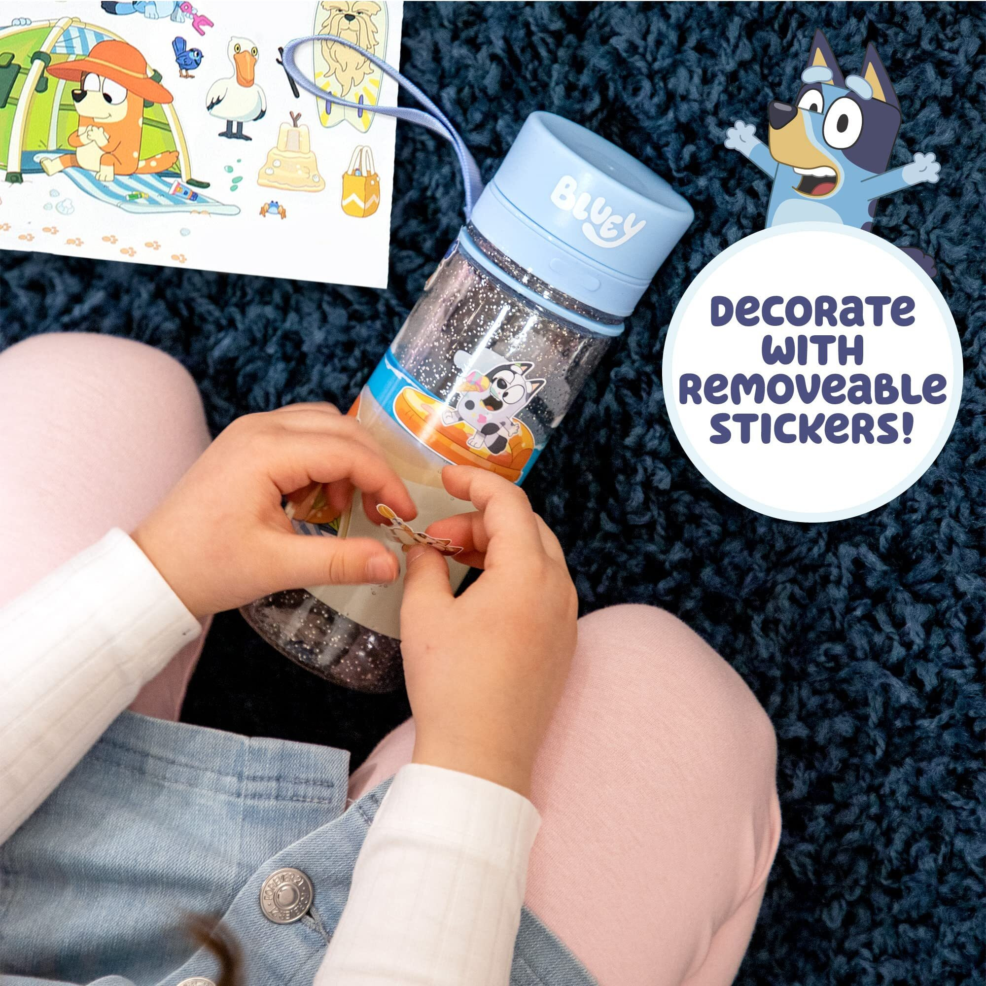 Bluey Decorate Your Own Water Bottle, Repositionable Stickers, Great For Bluey Birthday Parties, Summer Sports, And More, Reusable Bpa-Free Water Bottle For Kids Ages 3, 4, 5, 6